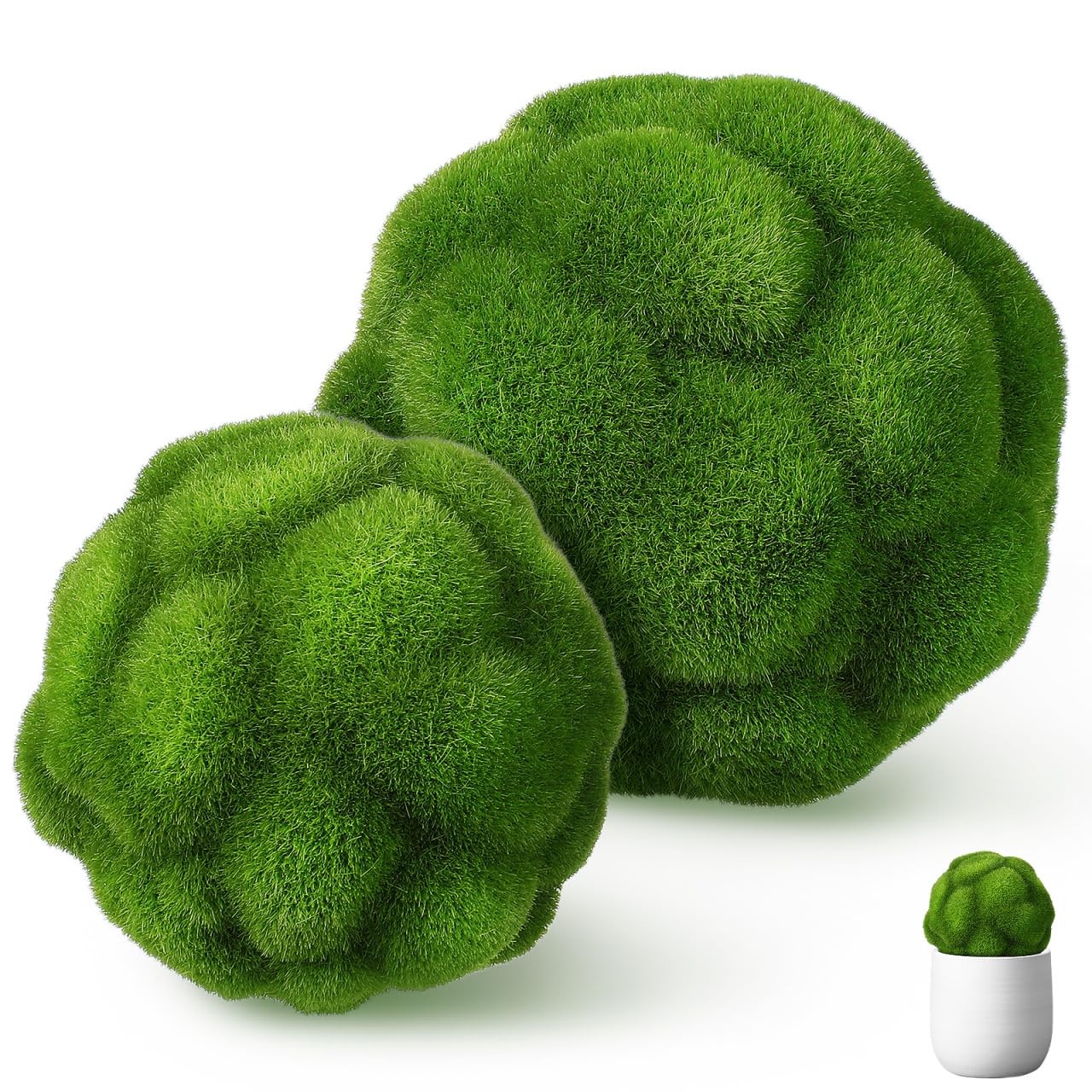 Simulated Mossy Ball Artificial Plant Decor Set 2 Pieces 4.72In Faux Green Mo…