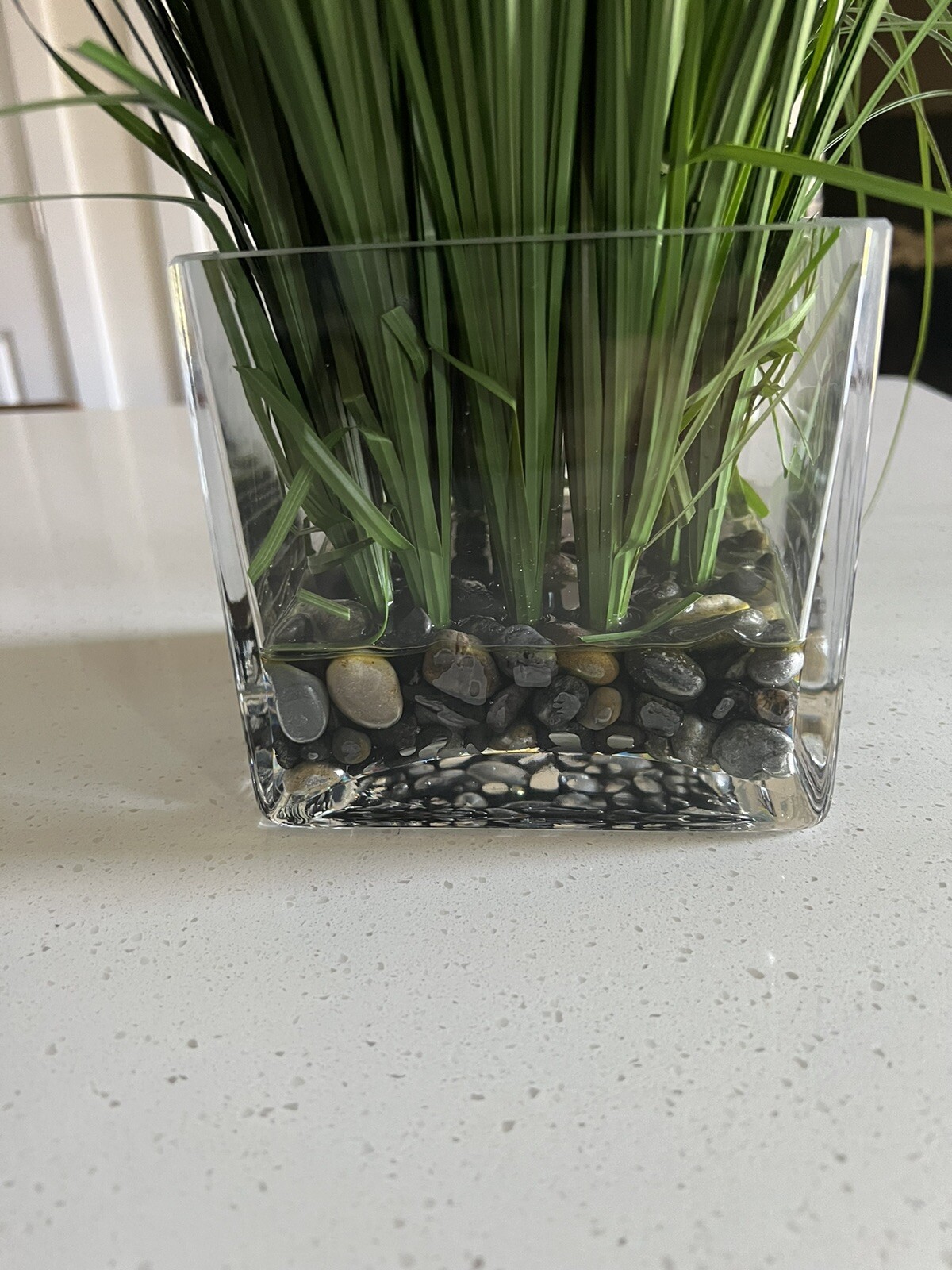 Faux Grass Potted Clear Vase 2ft Artificial Plant Green