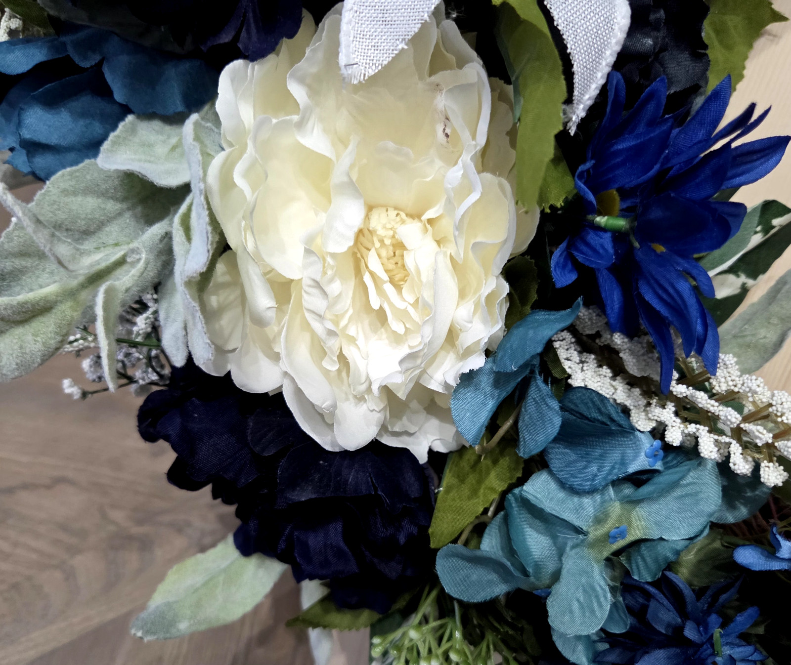 Blue and White “Bless Your Heart” Wreath
