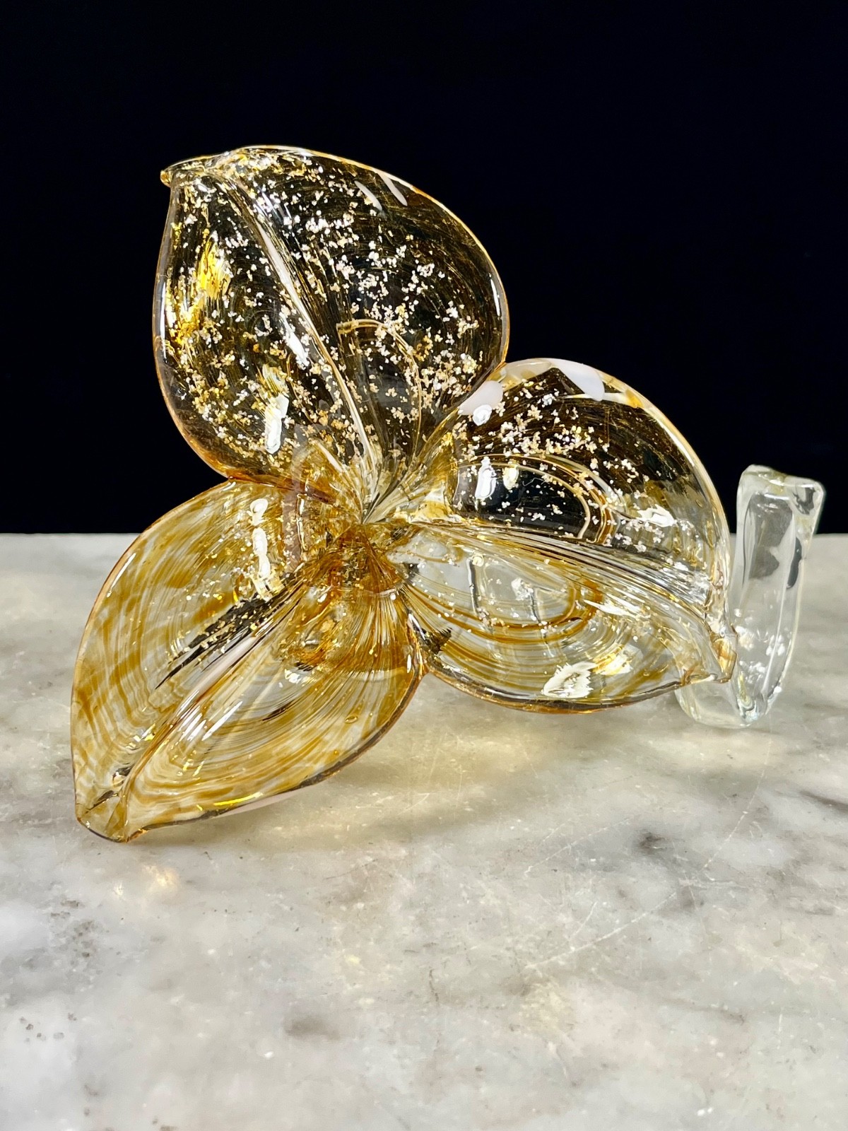 VTG Hand Blown Glass Petal Flower Amber Color