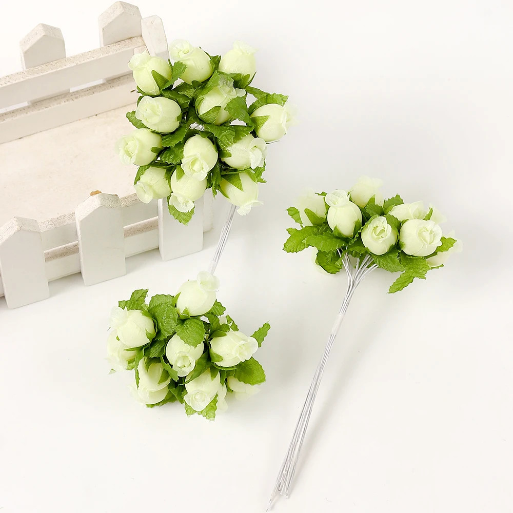 12Pcs/Lot Mini Artificial Rose Flowers Bouquet Silk Fake Flowers for Home Decor