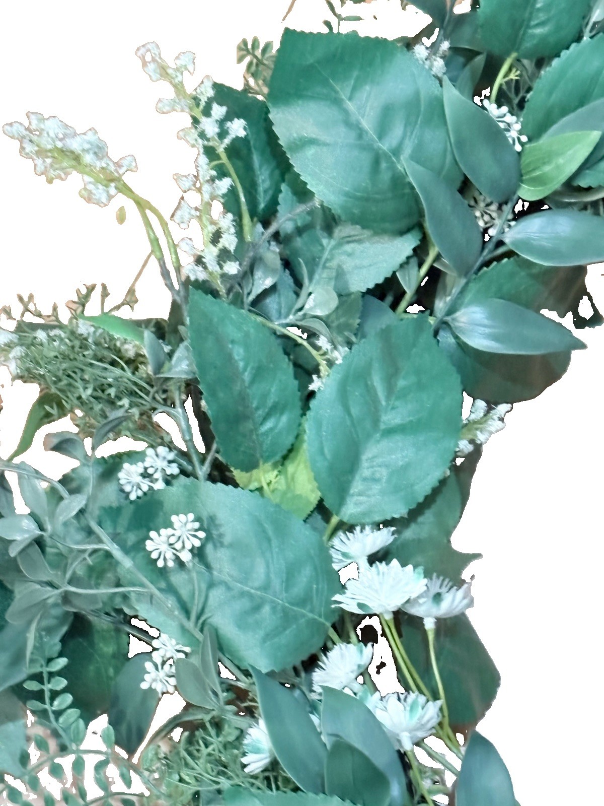 24” Artificial Greenery Wreath Mixed Foliage White Flowers Farmhouse Décor
