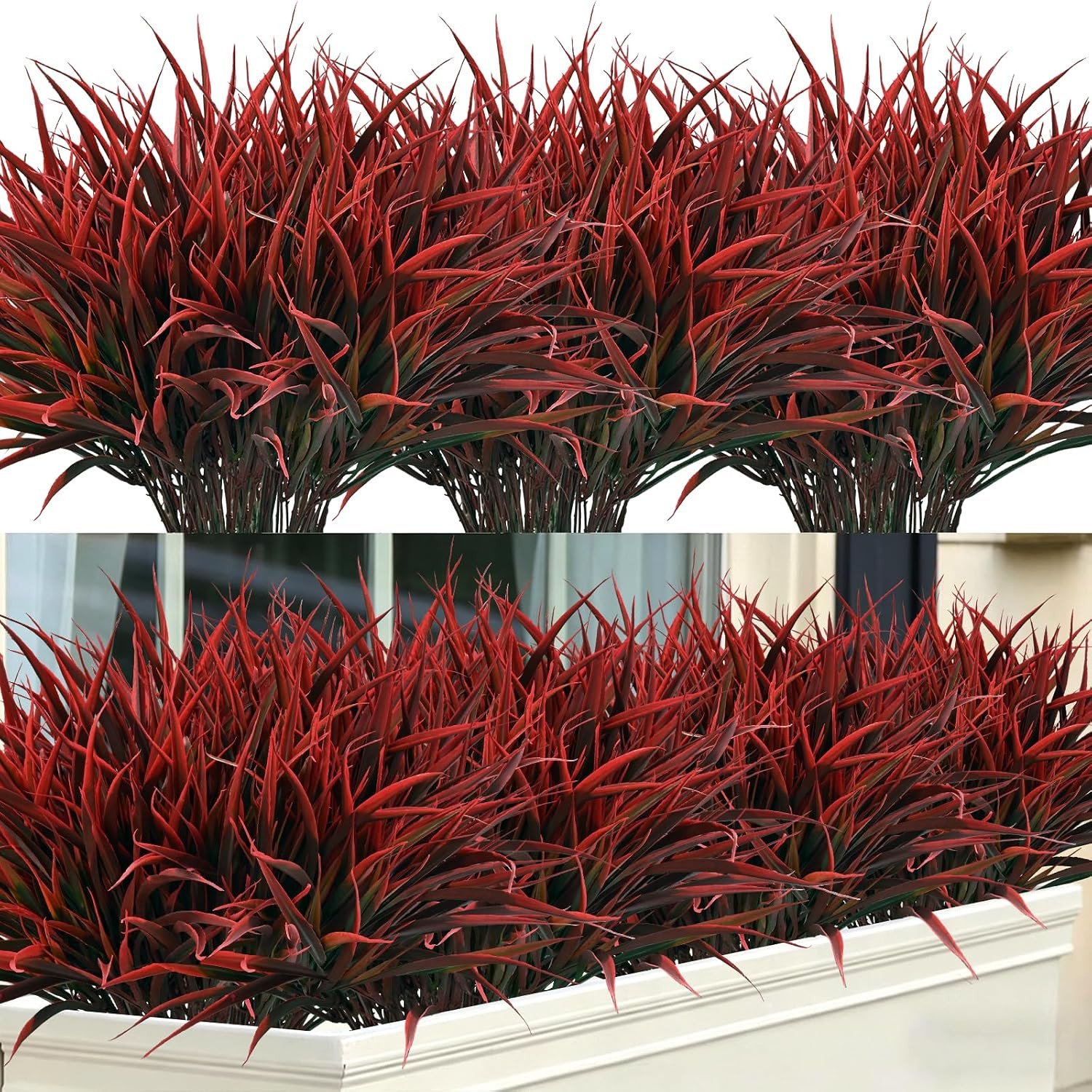 12 Bundles Fake Plants Outdoor Artificial Grass Greenery Stems UV