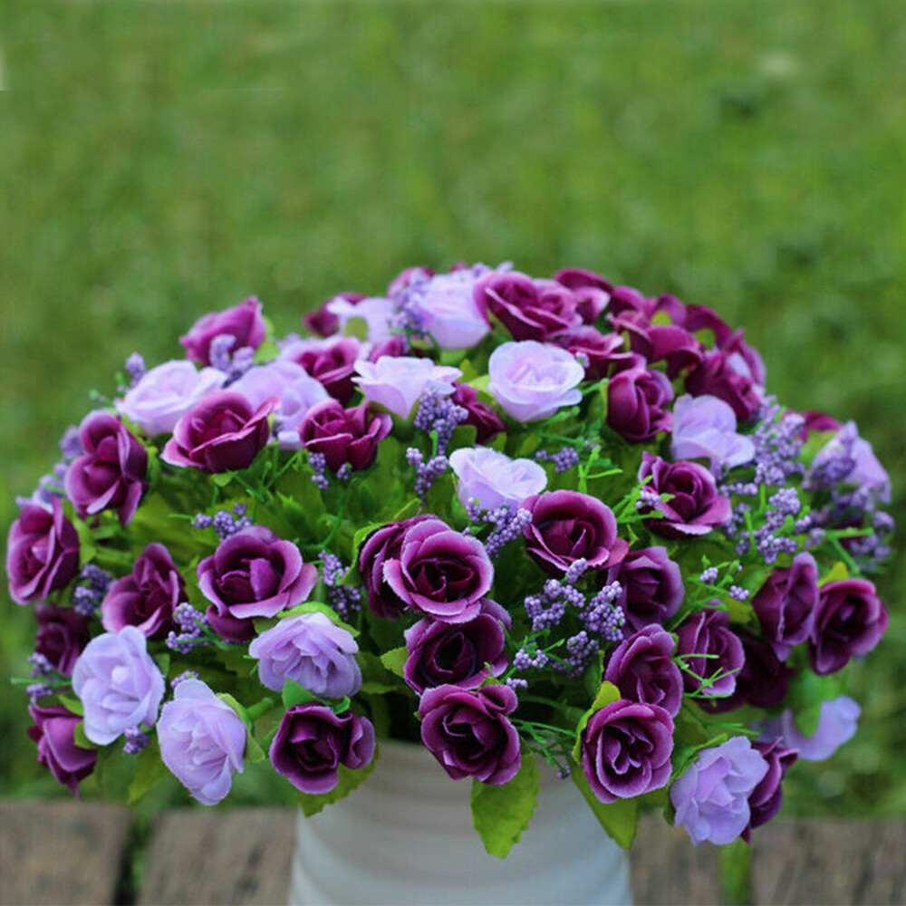 21 Heads Artificial Rose Bud Fake Silk Flowers Bouquet Wedding Party Home Decor