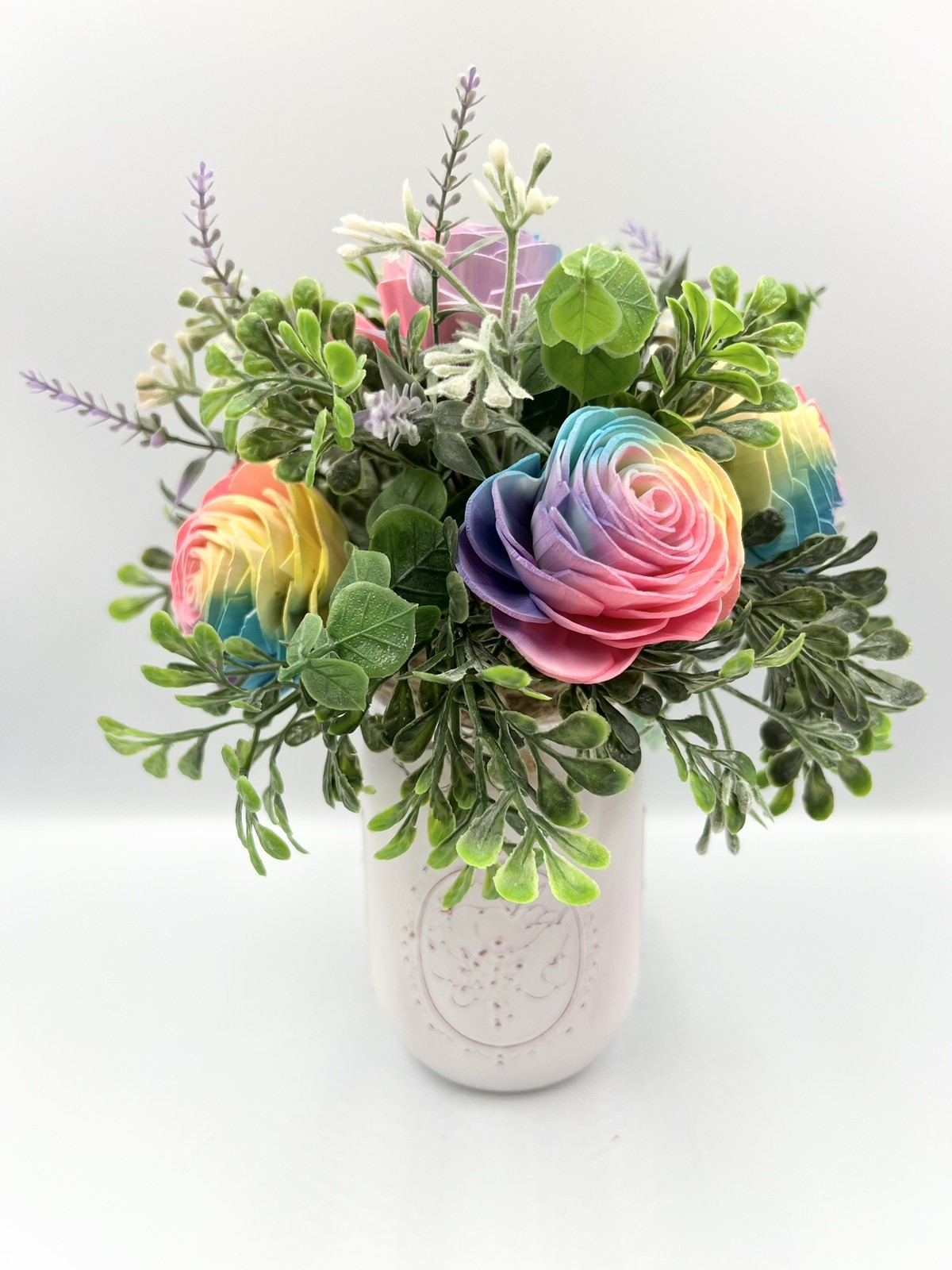 Sola Wood Flower Arrangement In Ball Canning Jar, Tie Dye