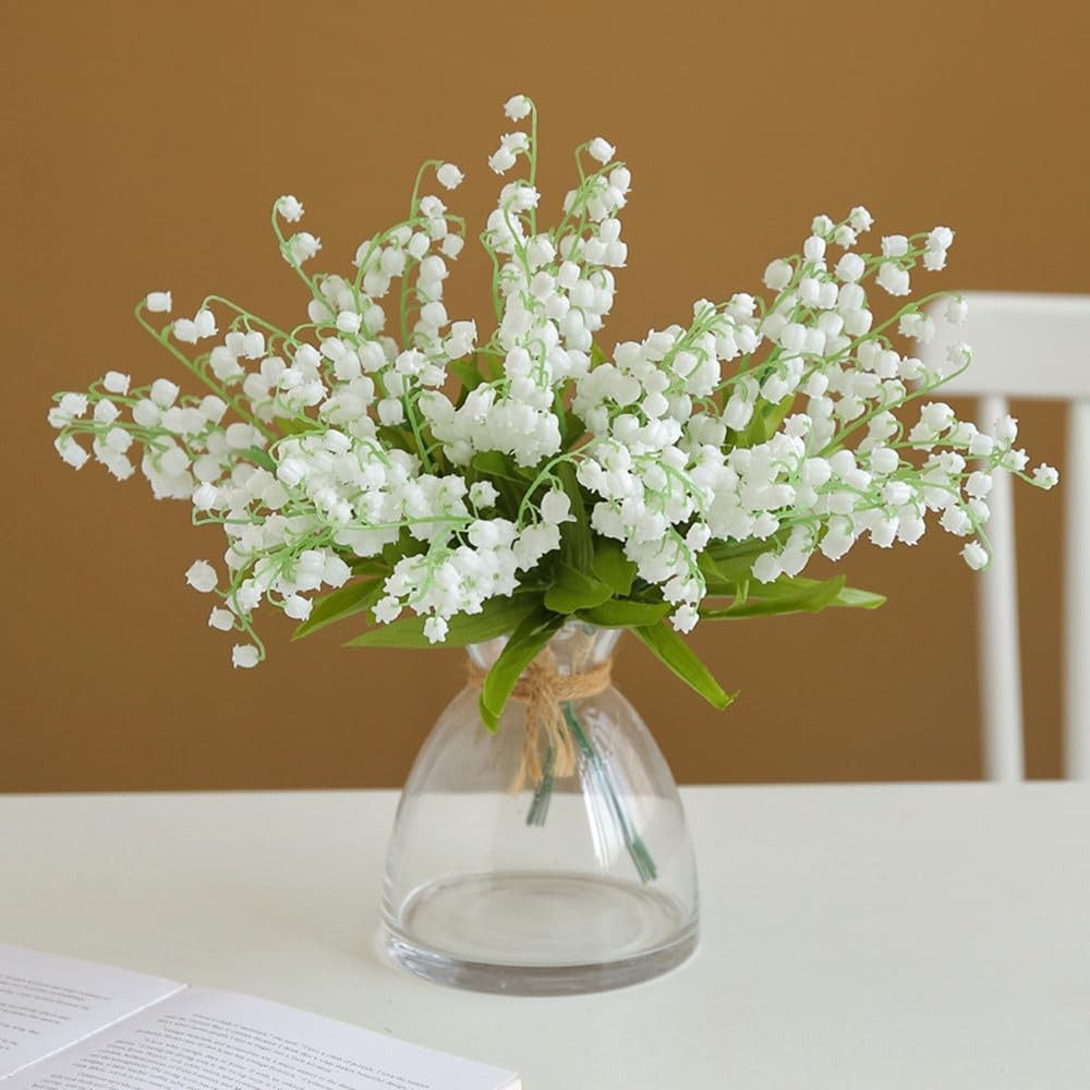 24Pcs Lily of The Valley Plastic Flower, Artificial White Bell Orchids,Artifi…