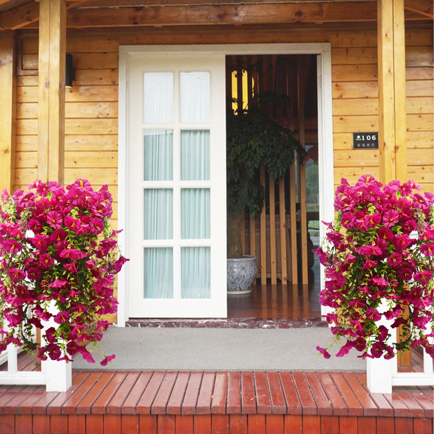 4 PCS Artificial Fake Hanging Flowers Plants for Outdoor Summer Decoration,Fa…