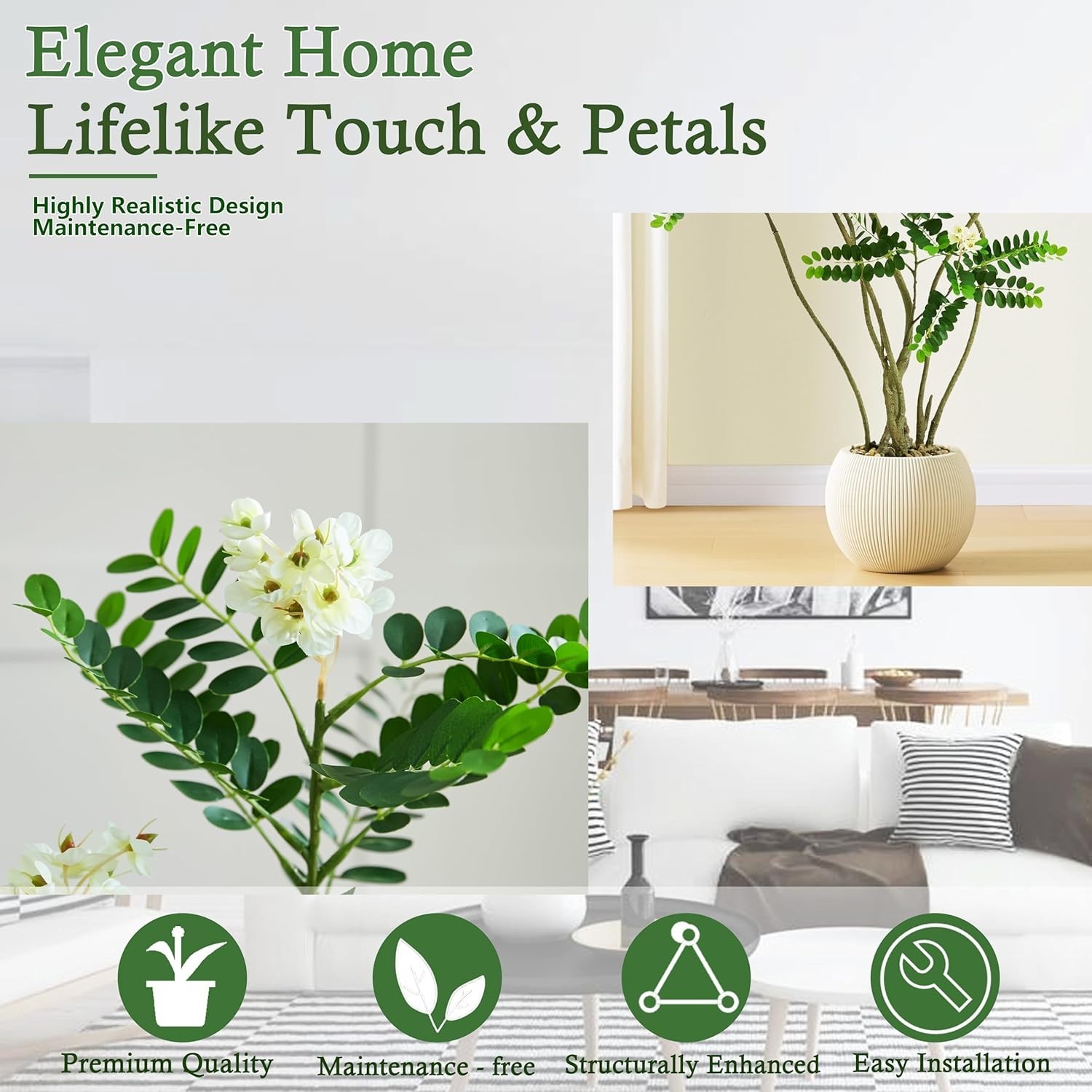 Artificial Black Locust Tree 6FT Faux Floor Plant White Flower Beige Ribbed Plan