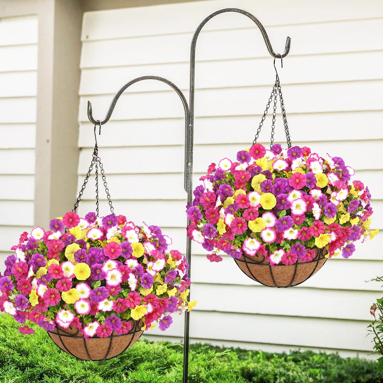 Elyum 2 Pack Artificial Hanging Flowers for Outdoors, Fake Flowers Artificial…