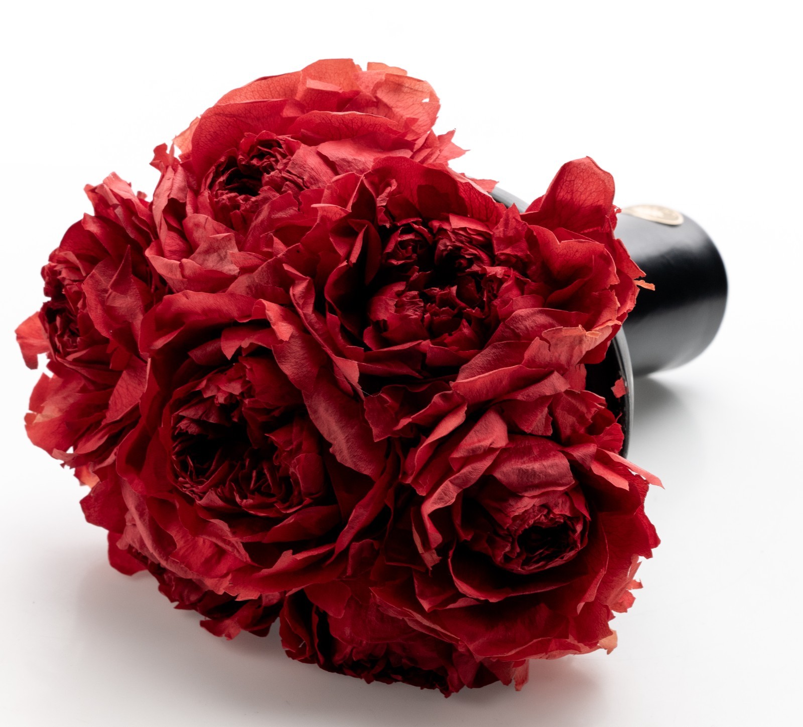 La Fleur Bouquets Red Peonies In 9″ Black Ceramic Vase Los Angeles 11.5″ USED