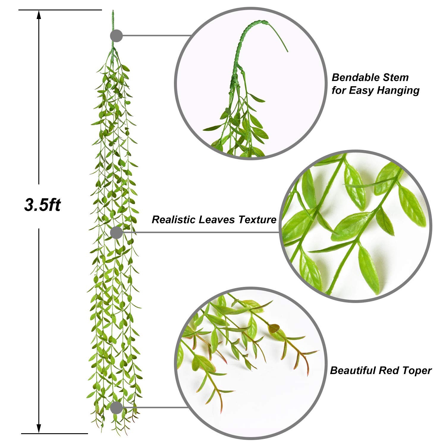 12pcs Artificial Vines Fake Greenery Garland Willow Leaves with Total 60 Stem…