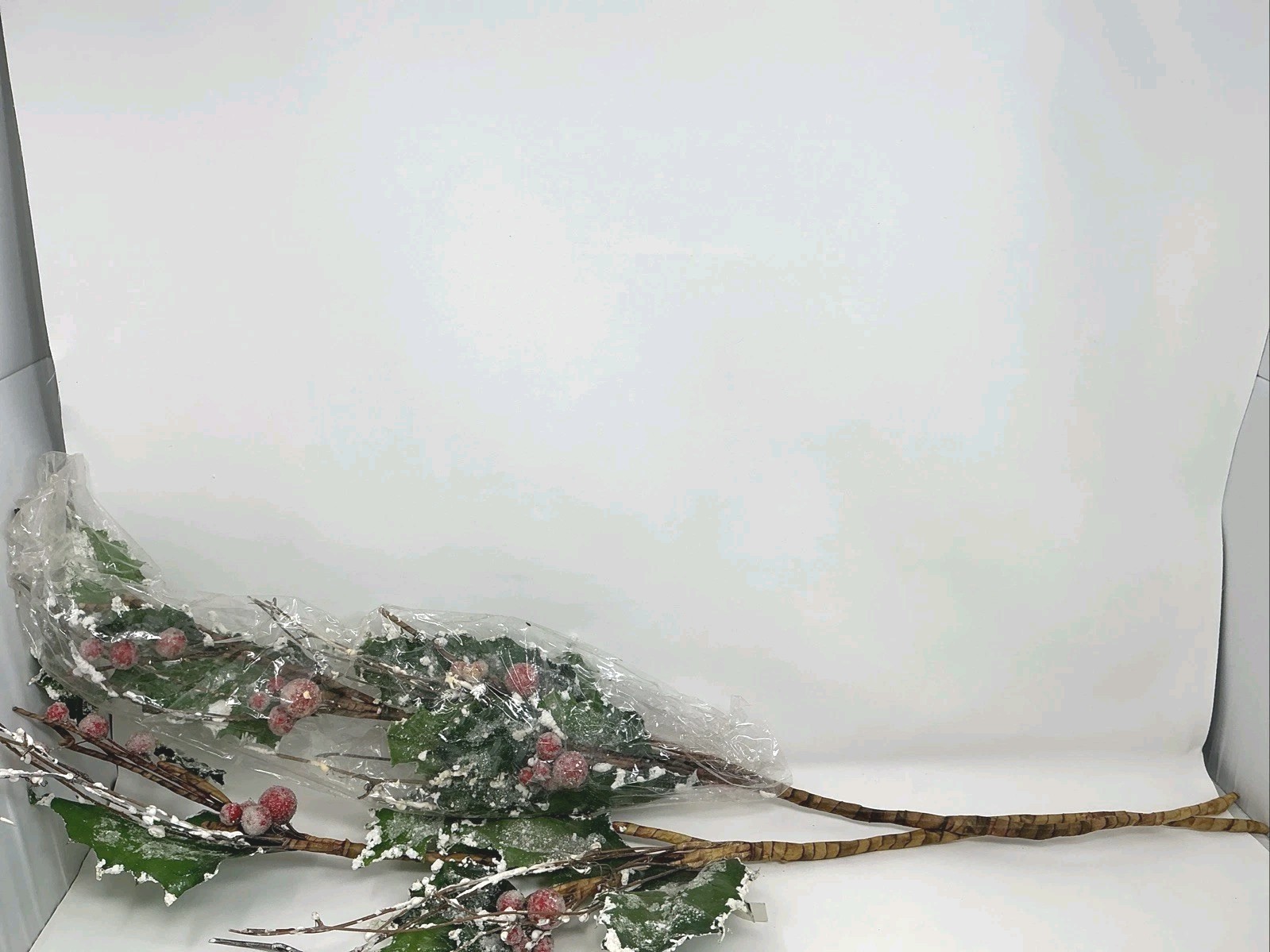 Holly Leaf Floral Pick w Flocked Edges Red Sugar Berries 36” 2 Picks Artificial