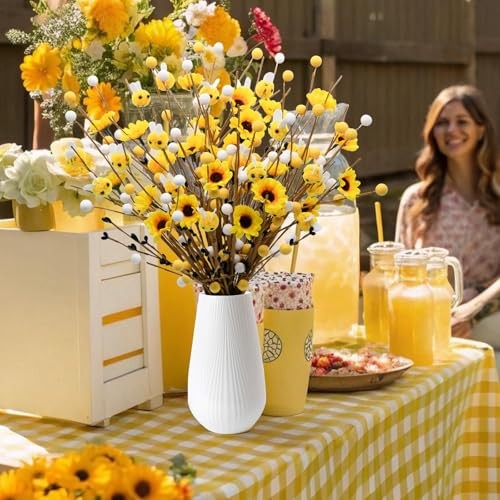 24Pcs Bee Artificial Branches with Sunflowers, Rustic Farmhouse Yellow Brown