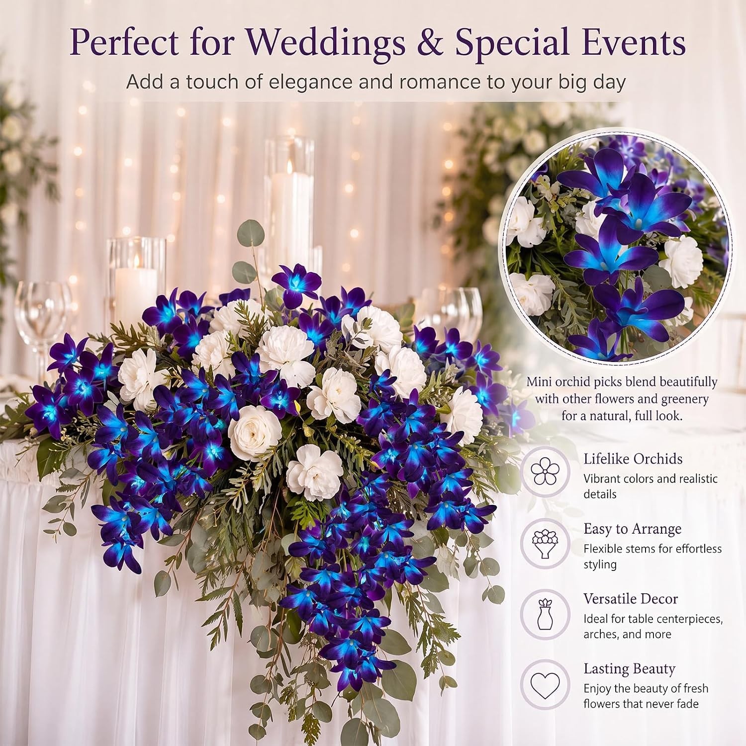 8 Pieces Blue Purple Faux Orchid Flowers Artificial Flower Vase Fillers Wedding