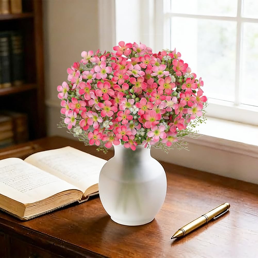 Artificial Spring Flowers UV Resistant – 5 Pcs Pink Fake Wildflowers 12.2″ Fa…