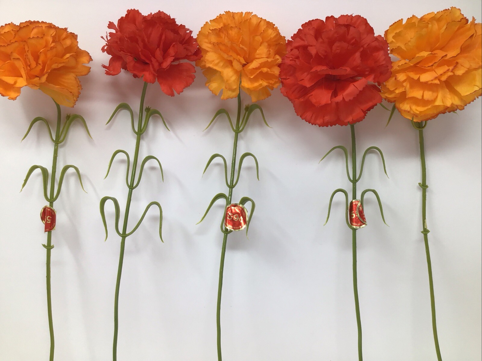 Artificial Silk Carnation Flower Stem 5 Stems 17” L 3” Blooms Hong Kong Vintage