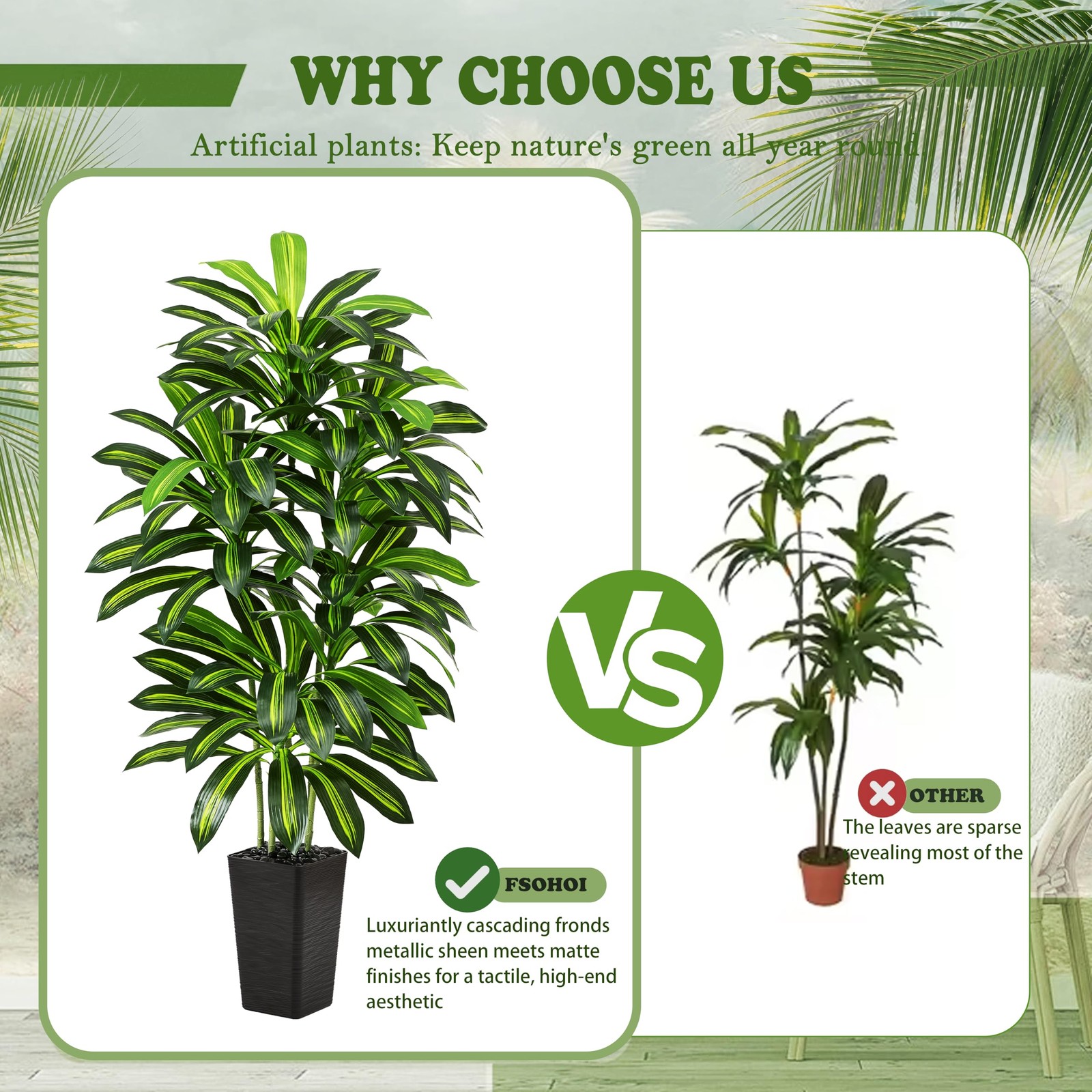 Artificial Dracaena Tree – 6FT Tall Fake Plants with Black Square Planter – A…
