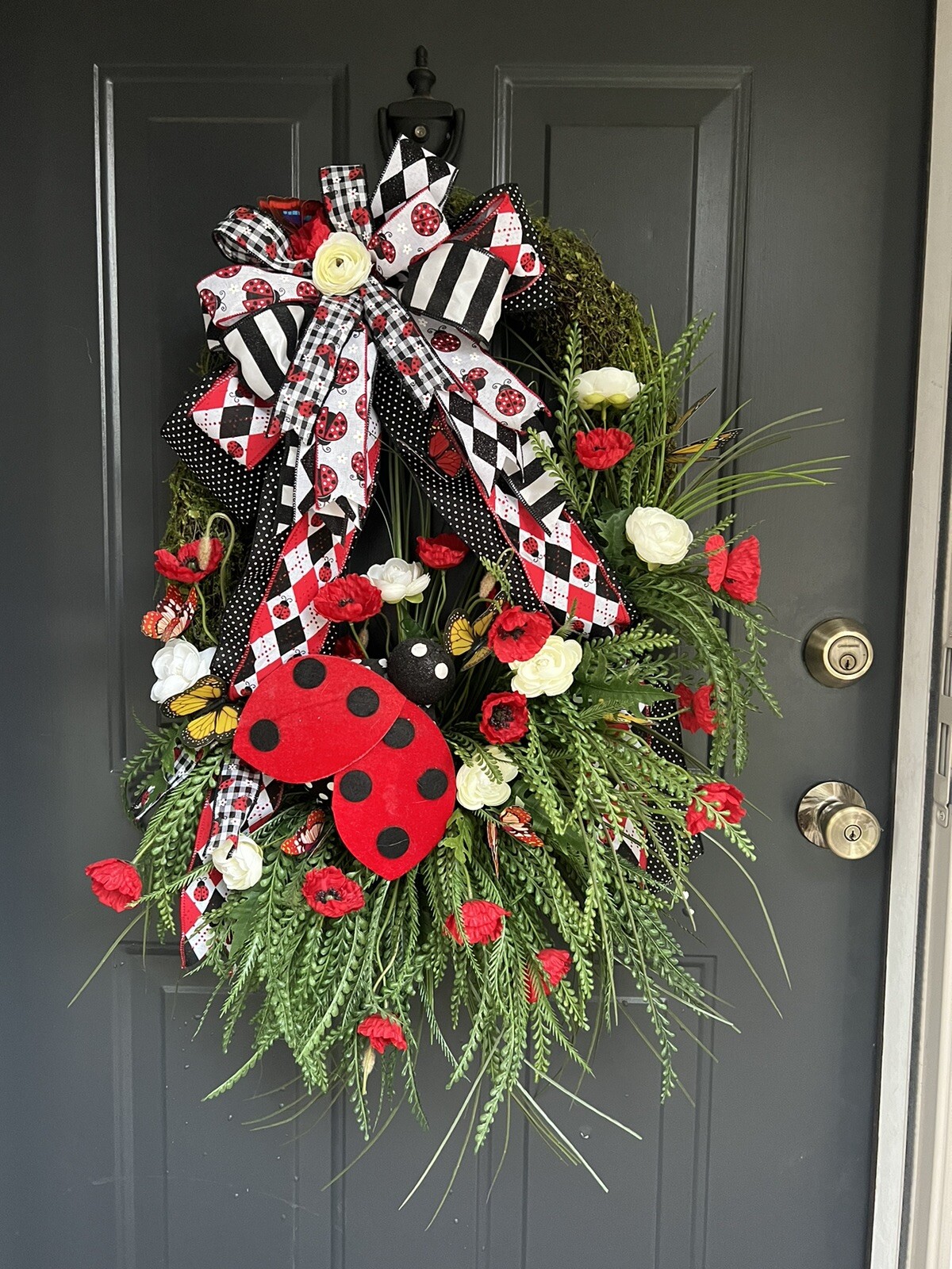 Big Ladybug Wreath, Summer Moss Wreath, Spring Moss Wreath, Wreath For Mom, Gift