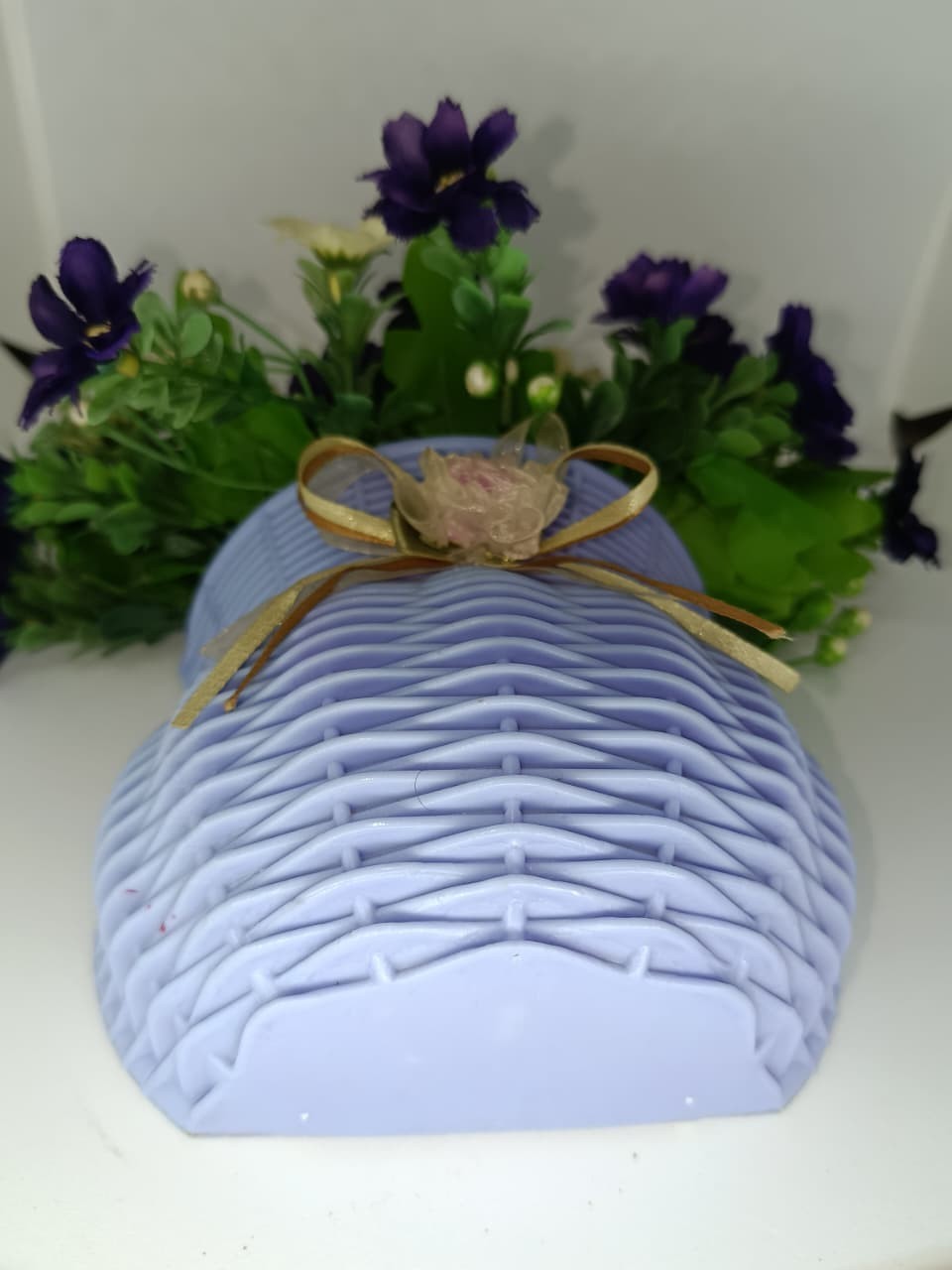 Wall Hanging Flower Basket Artificial Purple Flowers Home Decor Woven Planter