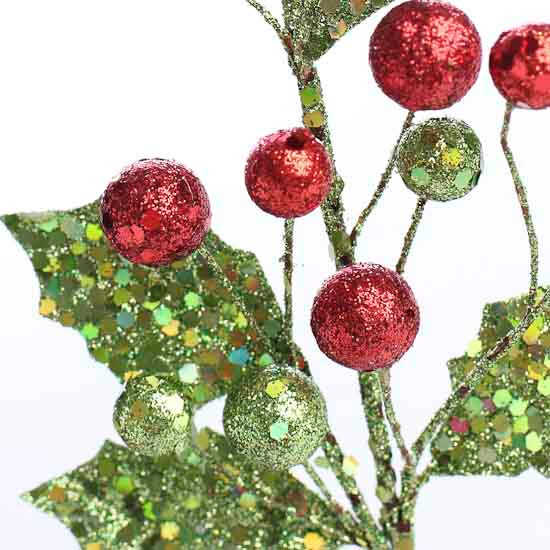 Bulk Pack of 8 Sparkling Artificial Holly and Berry 9″ Picks