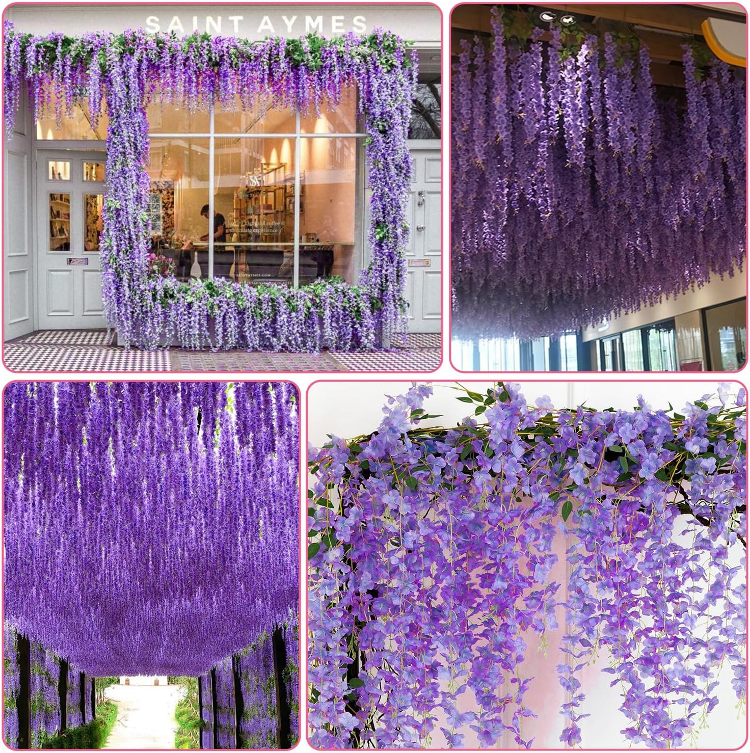 Purple Wisteria Hanging Flowers Garland – 3.6ft Artificial Floral Decor