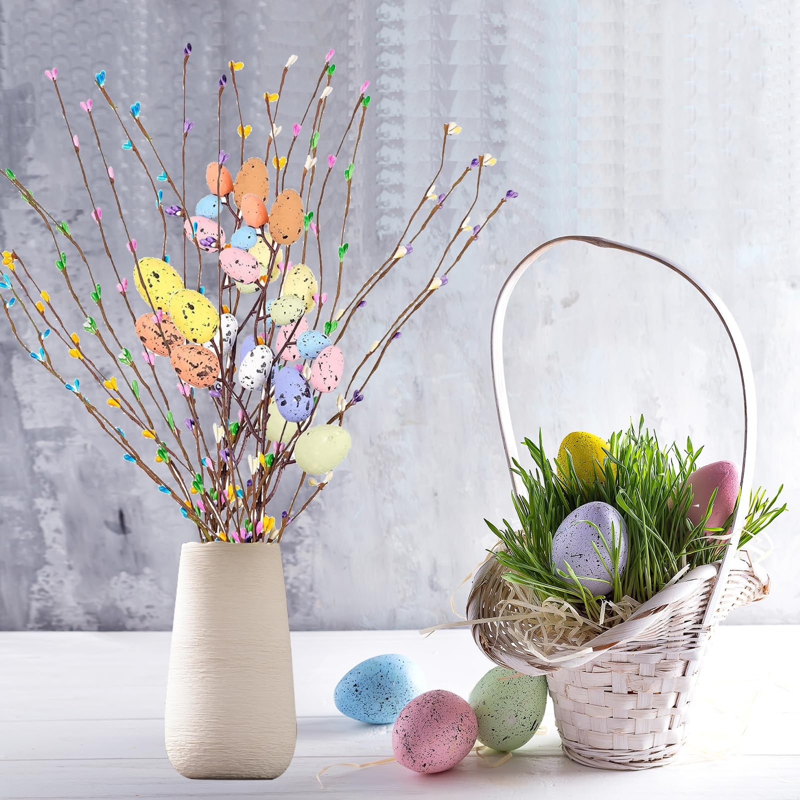 26pcs Easter Egg Flower Stems Decorations Artificial Easter Spray Vine Eggs S…