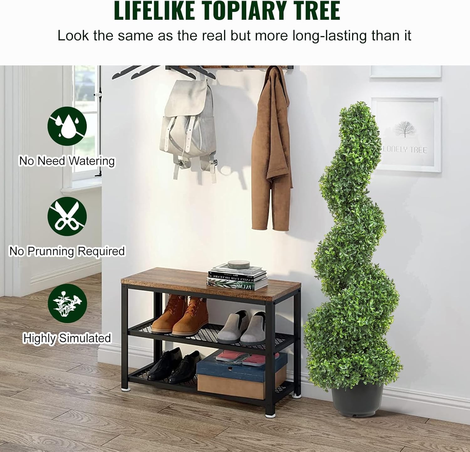 Artificial Boxwood Spiral Topiary 3ft Tall 2pcs Outdoor Indoor Decor