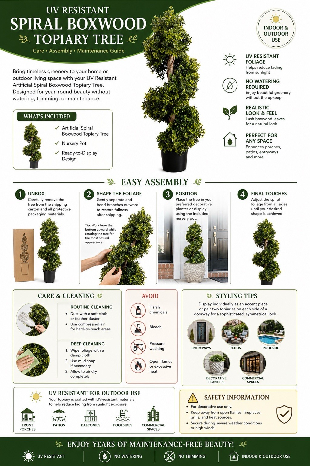 33” Boxwood Topiary Spiral Artificial Tree UV (Indoor/Outdoor). Retail $99