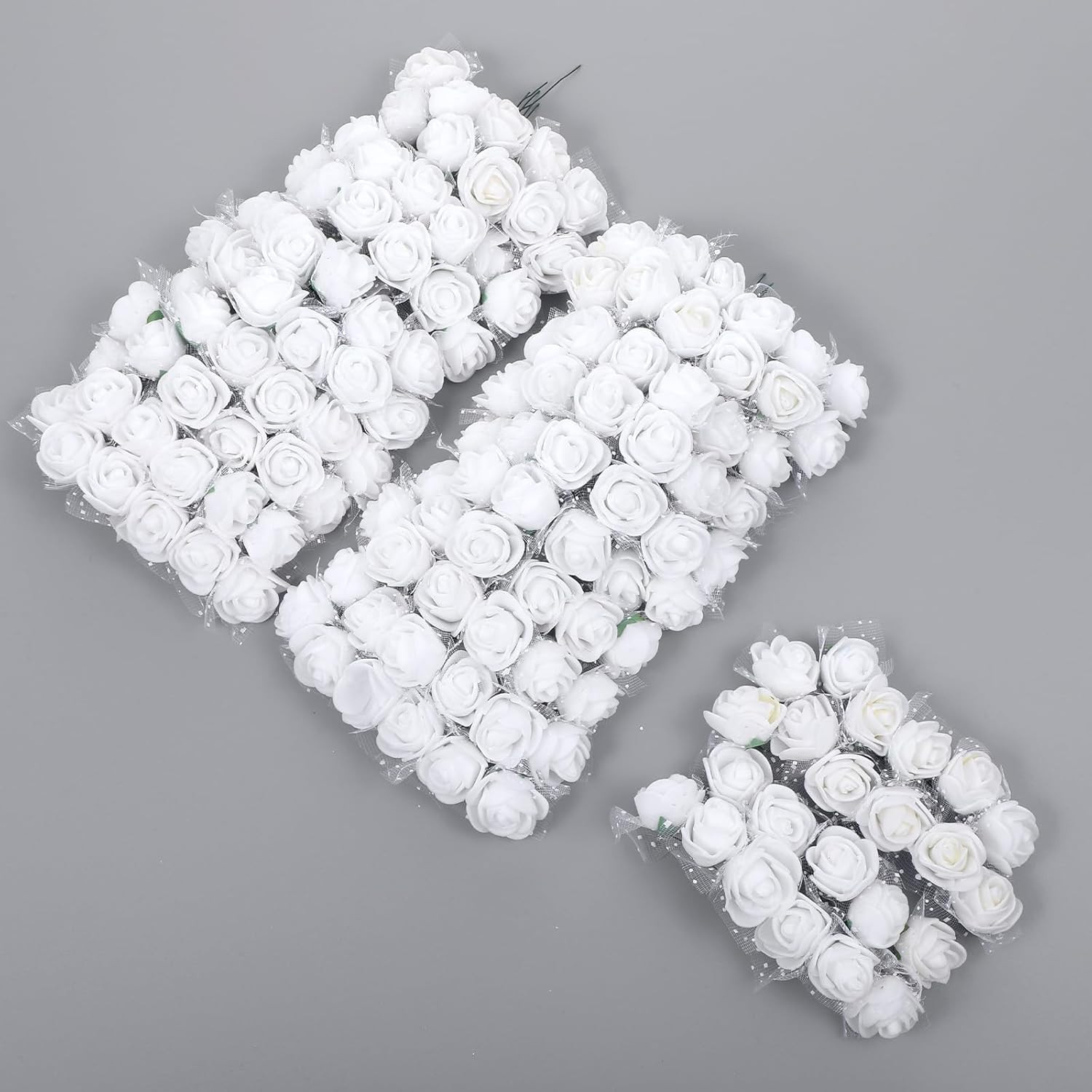 144Pcs Mini Artificial Rose Flower Heads and Soft Stem Small White Flowers with