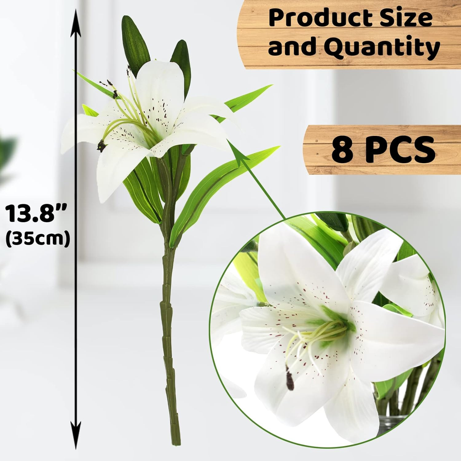 Artificial Tiger Lily Faux Flowers 8 Pcs White Real Touch Easter Decor