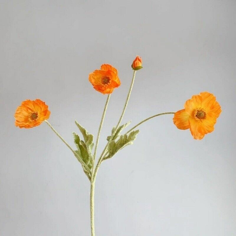 Artificial Poppies Flower Gorgeous Silk Papaver Rhoeas Flocking Stem Home Decors