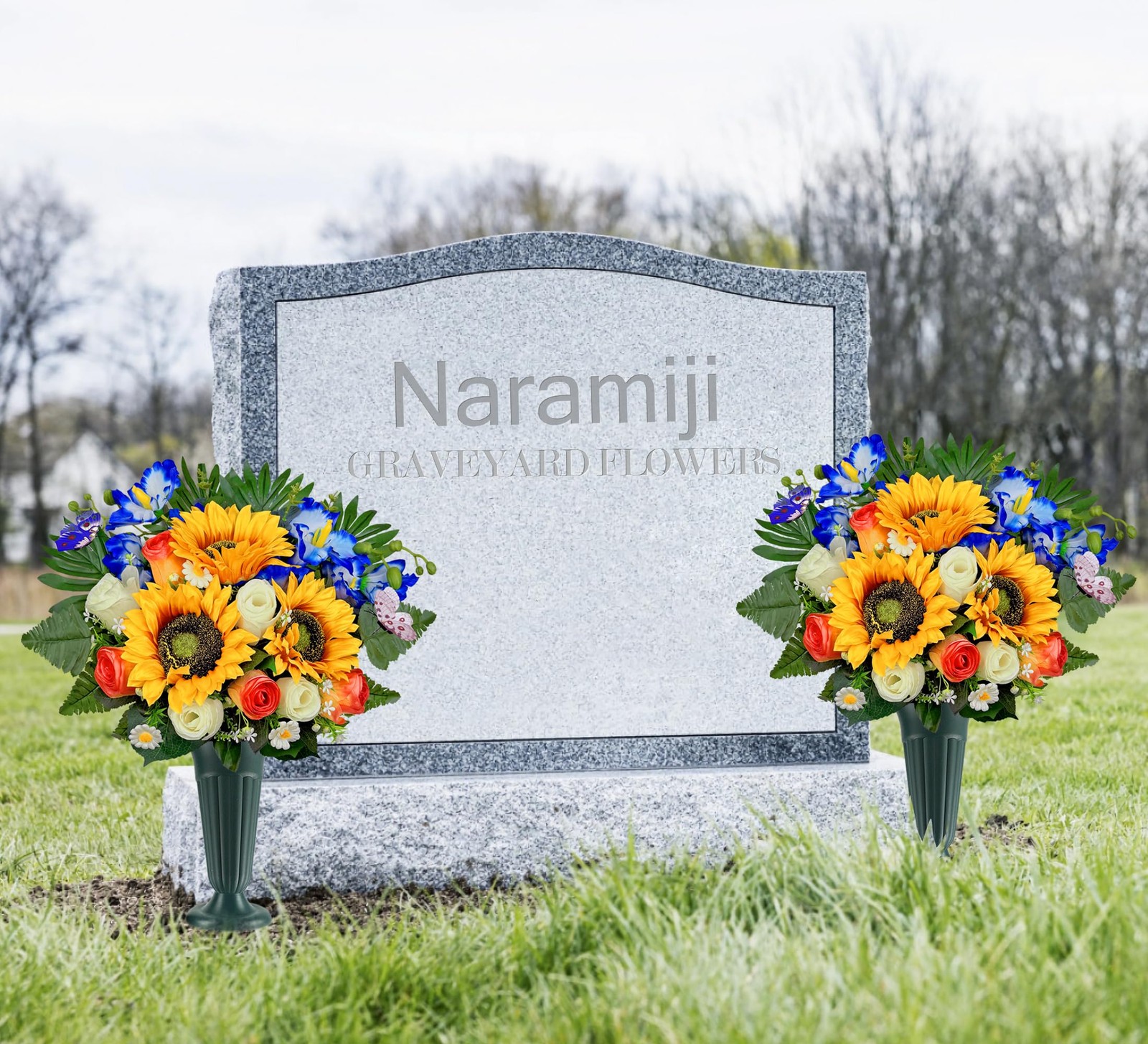 Artificial Cemetery Flower Bouquet Sunflower Rose Cattleya With Vase