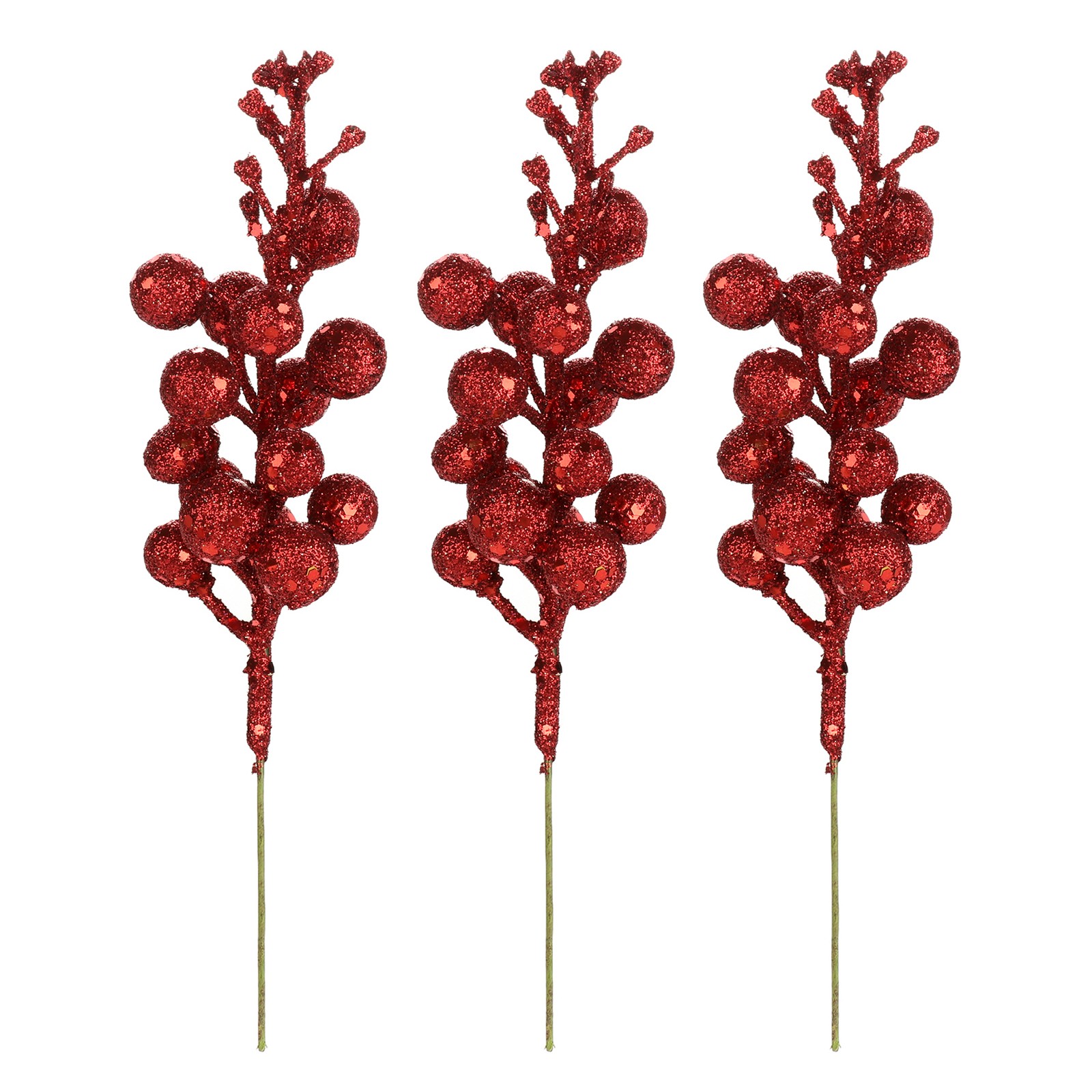↑3Pcs Xmas Tree Decoration Berries Shining Sequined Simulated Wreath Rattan