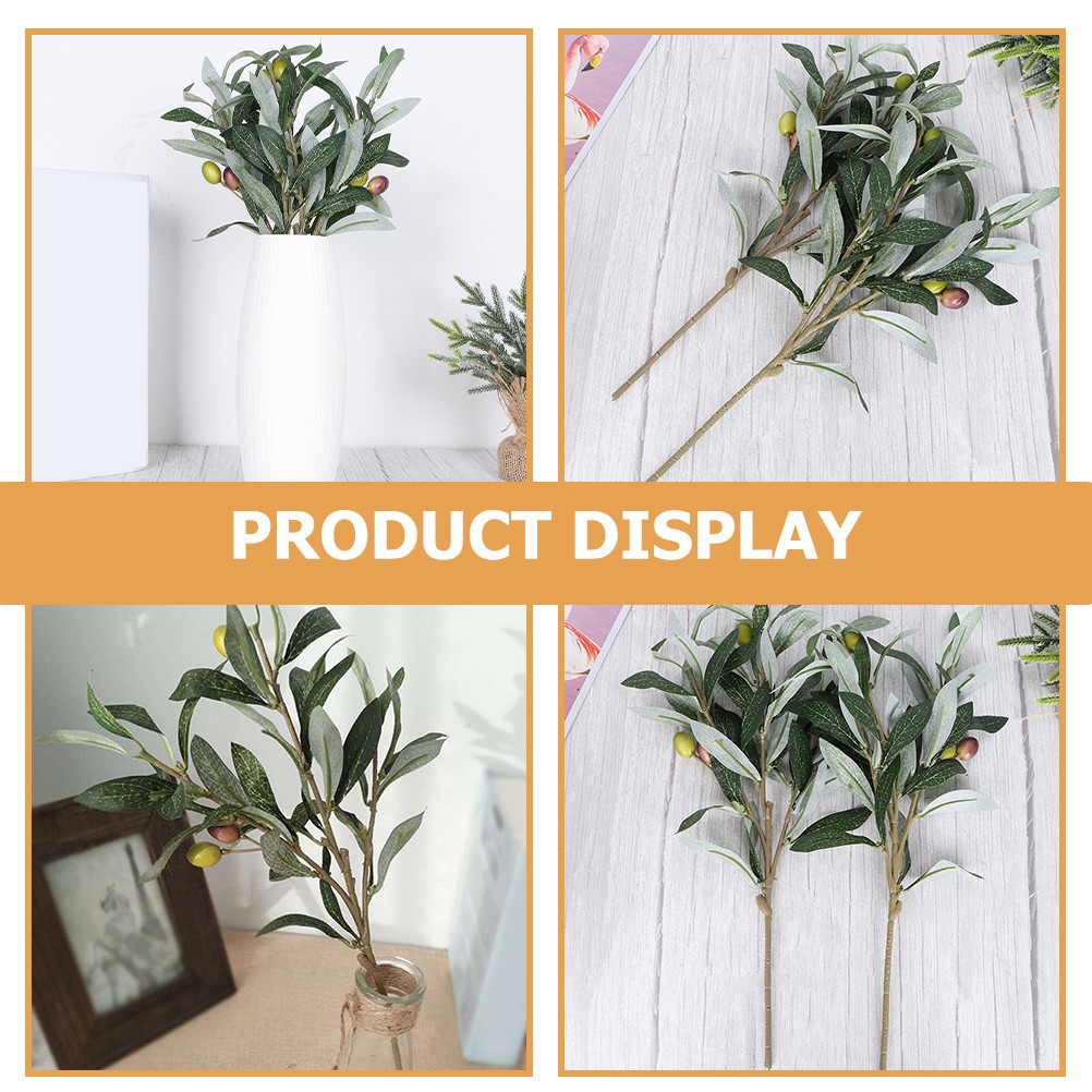 3 Pcs Artificial Olive Branches Faux Greenery Plastic Plant Accessory for Home