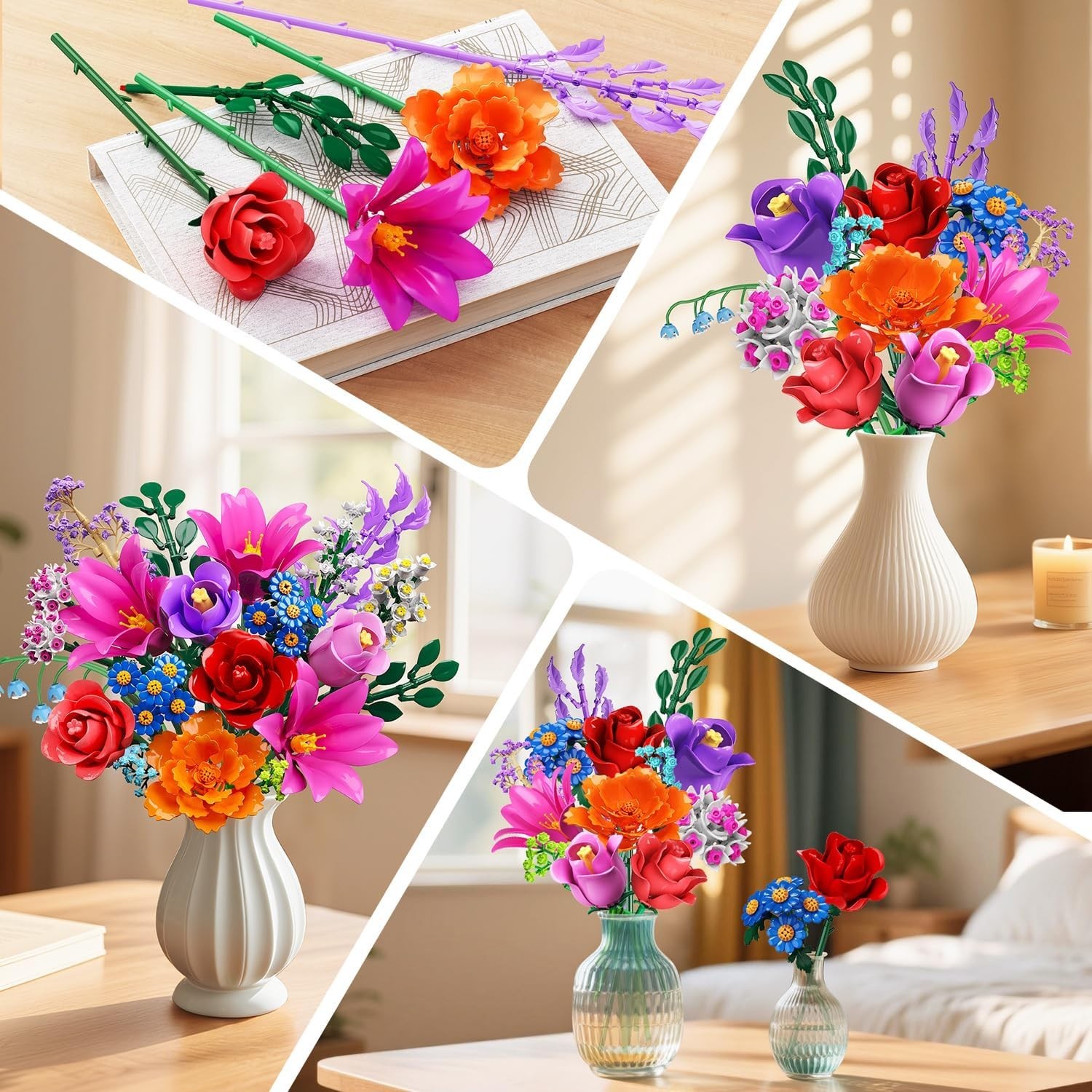 21 Flowers Bouquet Building Set with Light for Adults Girls 8-12+ | Artificia…
