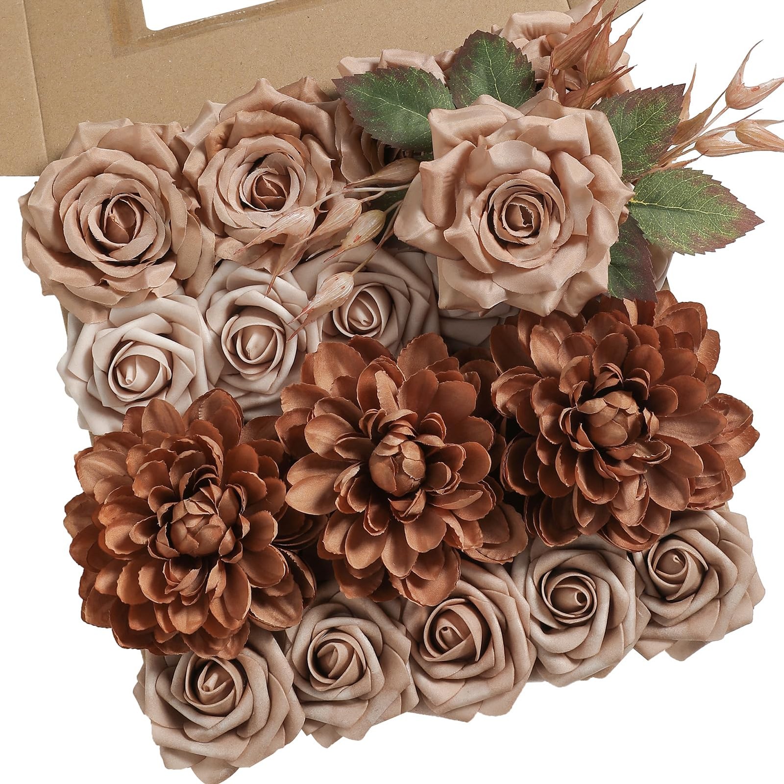 Artificial Flowers Combo Box Set Dusty Coffee Color Flower Leaf with Stems for D