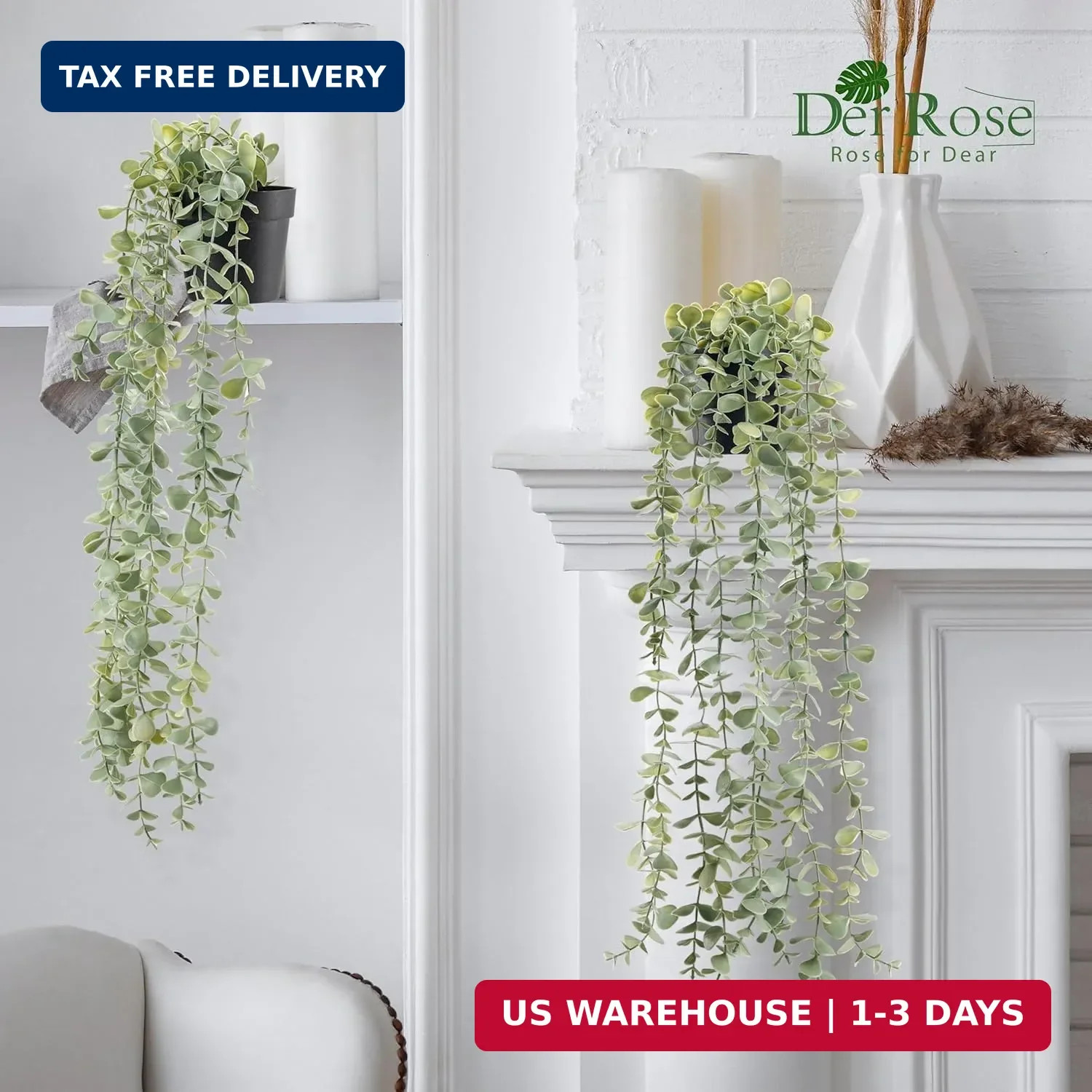 Der Rose 3Pcs Cozy Fake Eucalyptus Hanging Plants for Bathroom Wall Decor | Fres