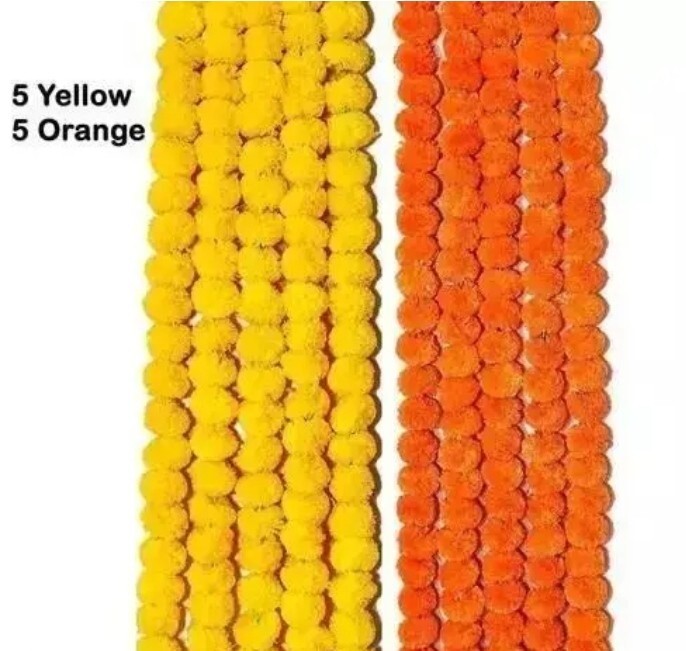 Artificial Marigold Flower Diwali Wedding Strings Yellow And Orange