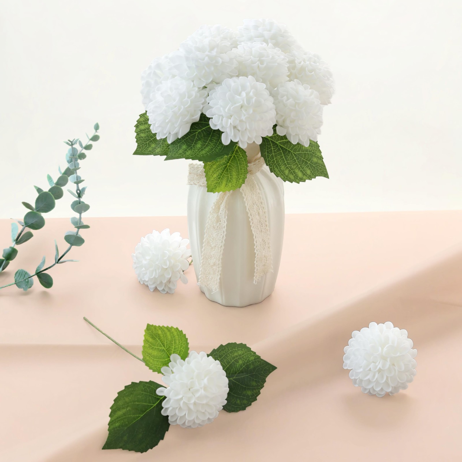 Artificial White Flowers, 12 PC White Artificial Dahlias Flower, Fake Dahlia …