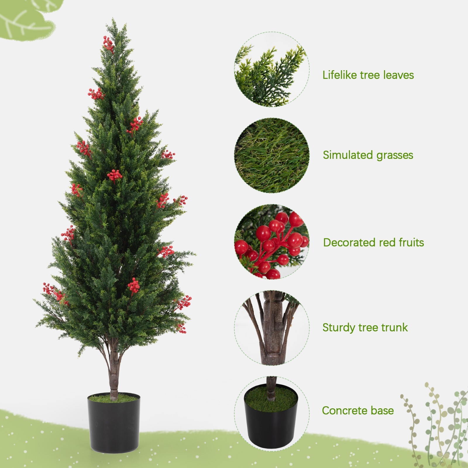 2-Pack 5.25 ft Artificial Cedar Topiary Trees Fake Evergreen Potted Pine Plants