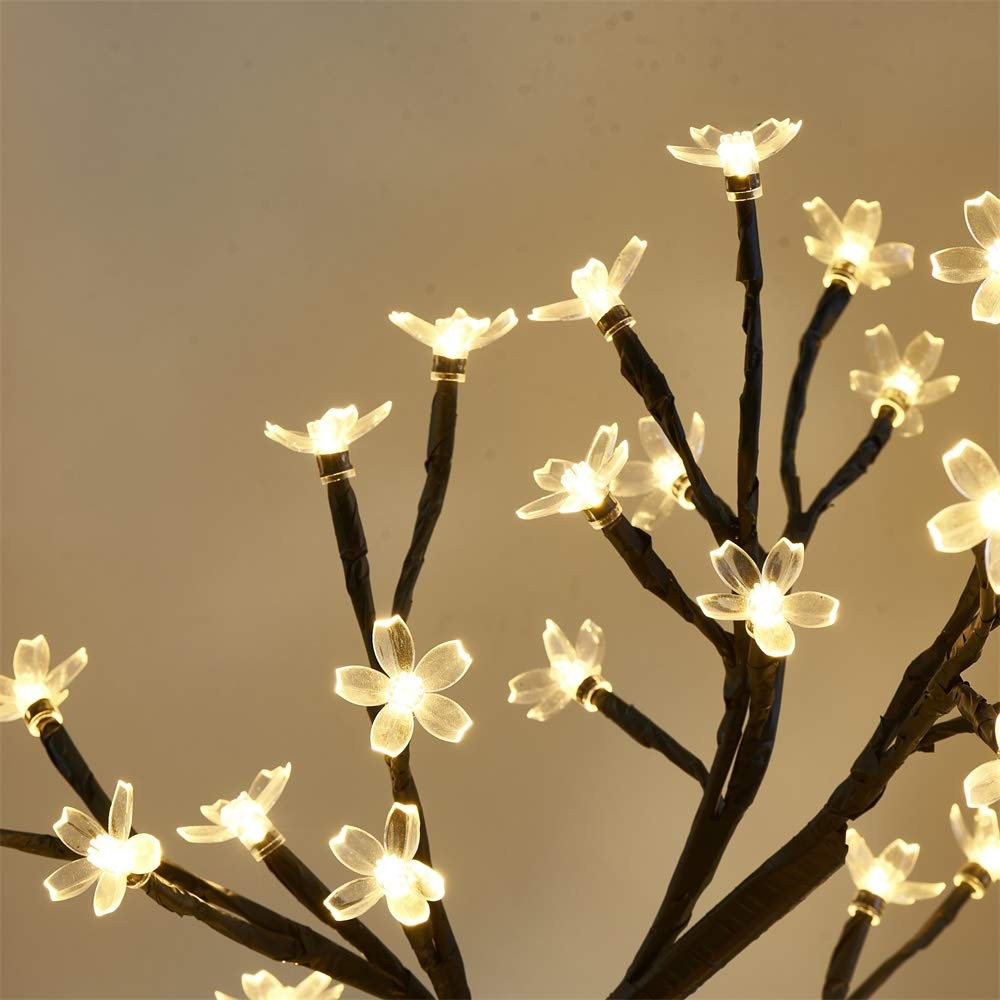 17.5 Inch Lighted Cherry Blossom Tree, 48 Warm White Lights Plug in Adapter, …