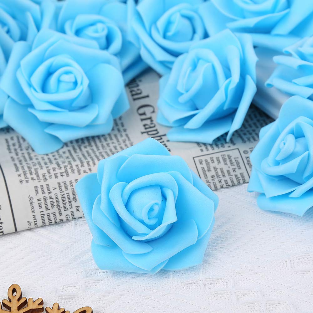 Artificial Rose Flowers 100 pcs Foam Rose Bulk Blue Fake Flower Heads for DIY…