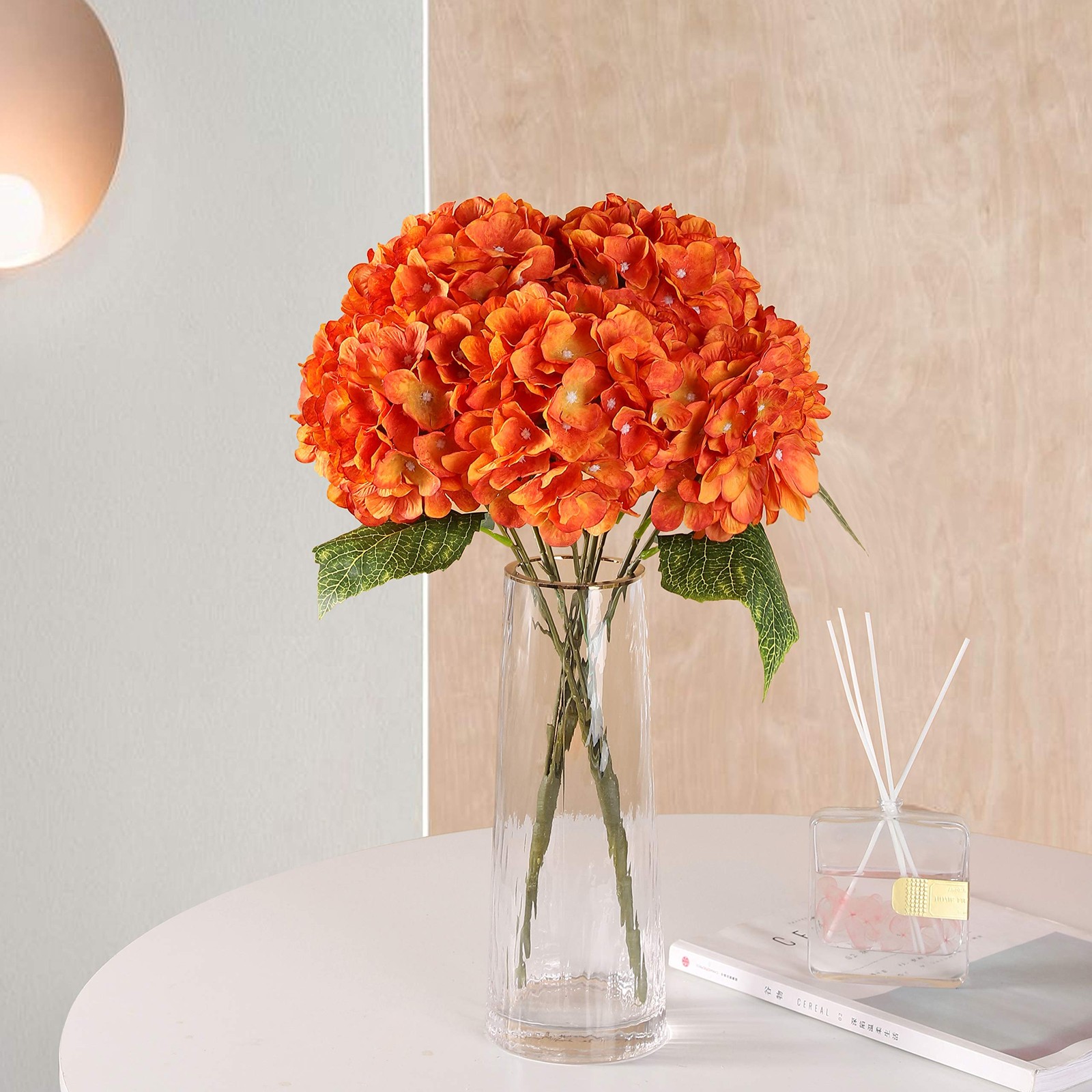Orange Silk Hydrangea Flowers 2 Bouquets for Home, Wedding, Party Decor