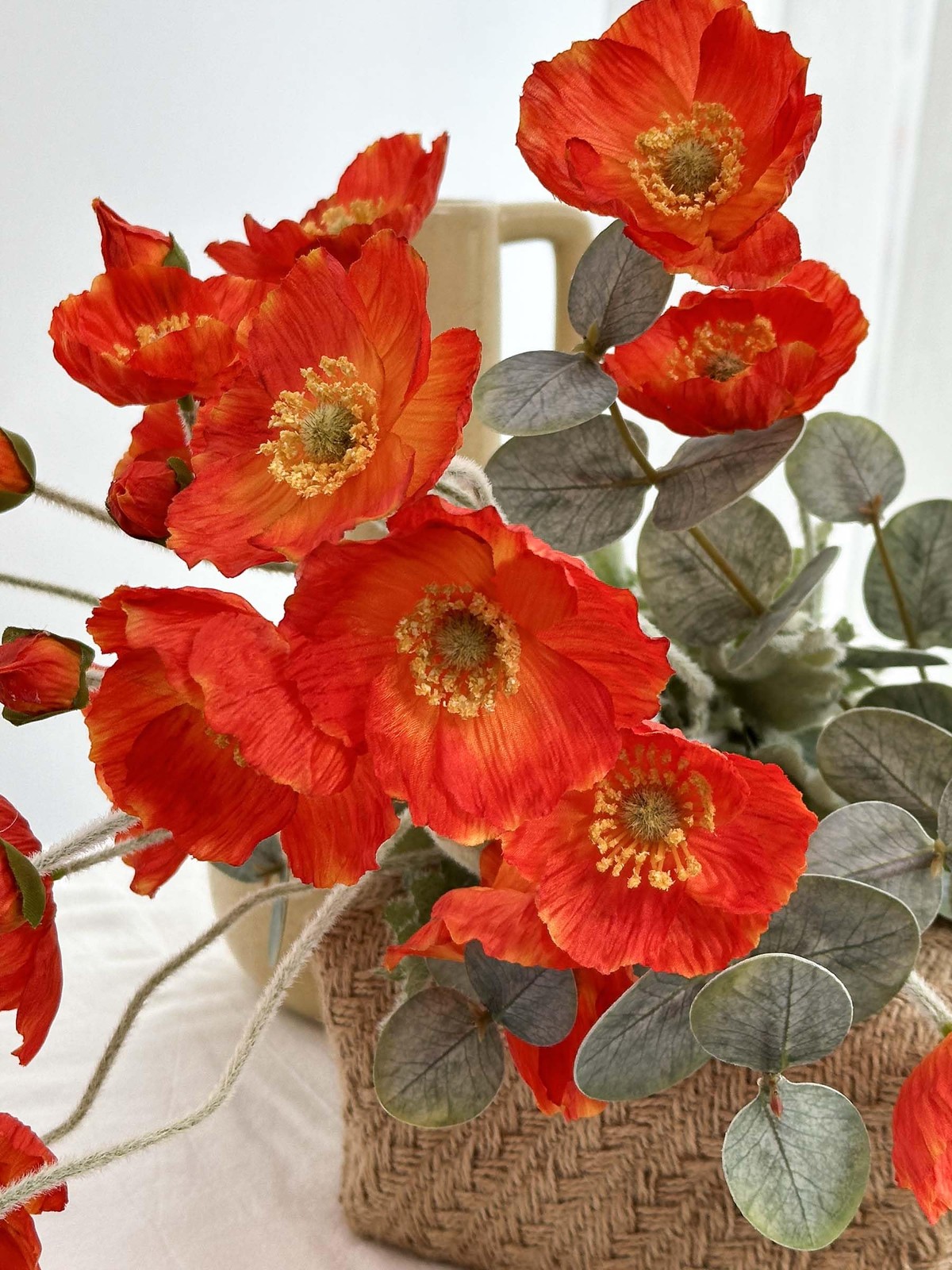 Artificial Poppy Flowers and Eucalyptus Stems for vase, Fake Blush Pink Silk …