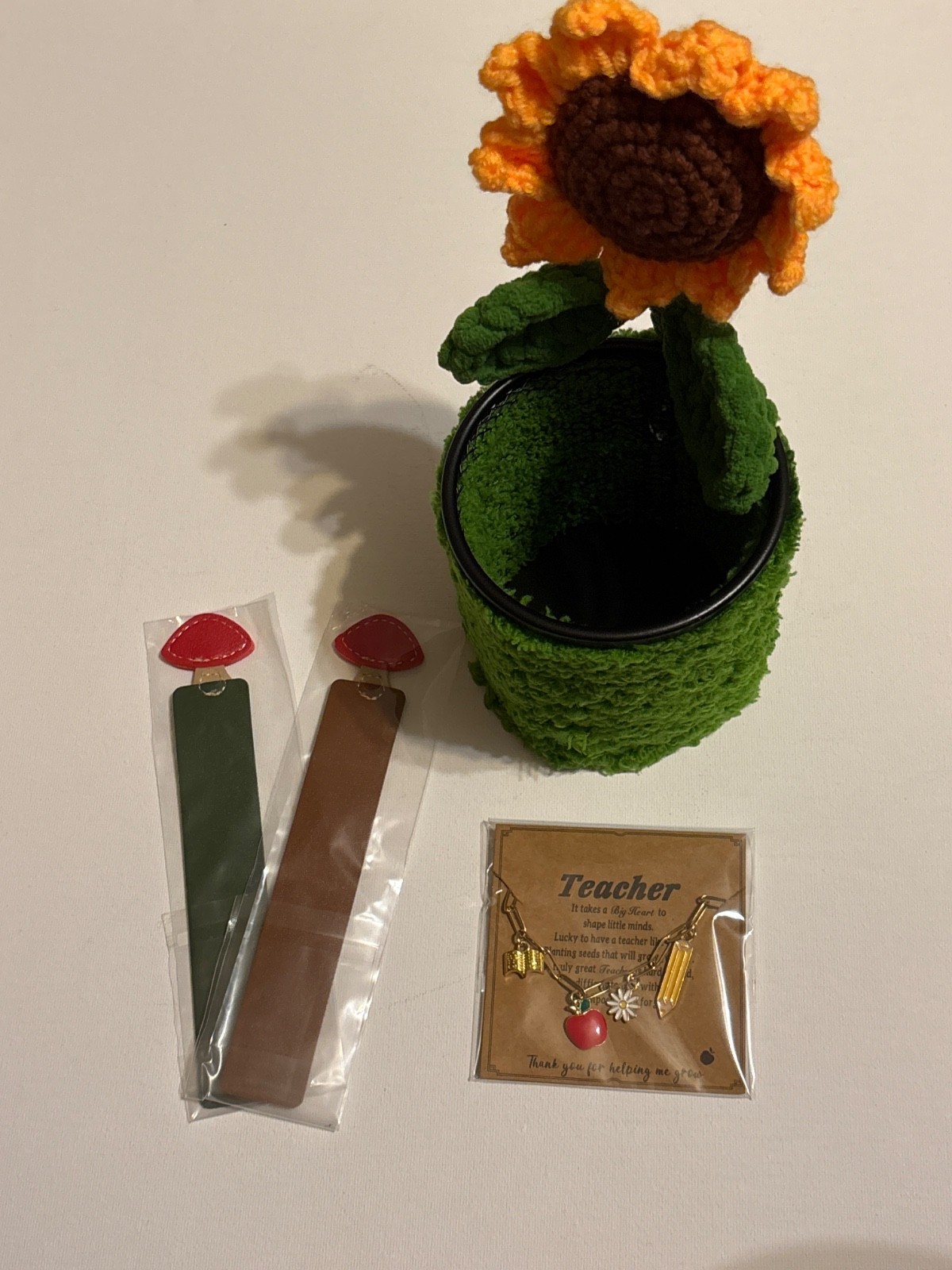 Crochet Sunflowers Bouquet, Handmade Knitted Flowers with Pot Pencil holder NWT
