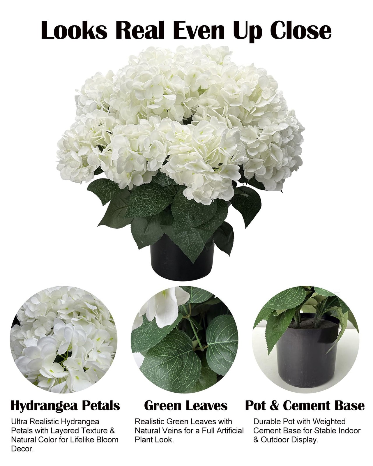 20” Artificial Hydrangea Plants Outdoor in Pots, UV Resistant Faux Hydrangea …