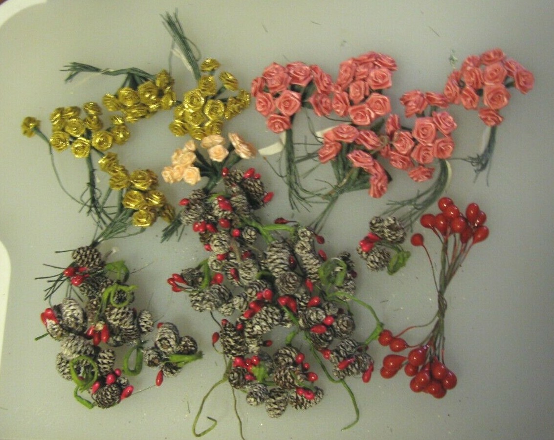 100+ Artificial Pink Gold Silk Mini Roses Pine Cones Flower Wedding Decor SO2