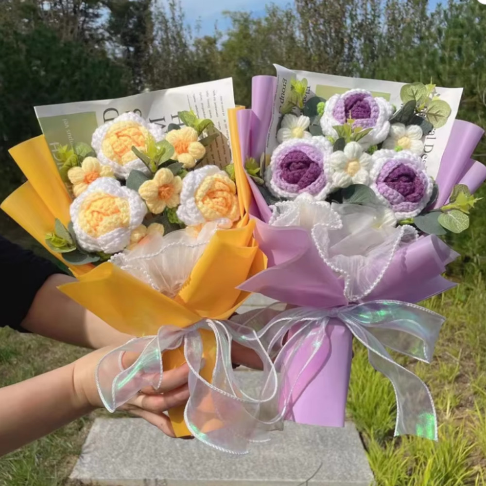 💖Crochet Flower Bouquet Rose Handmade Knitted Eternal Artificial Anniversary💖