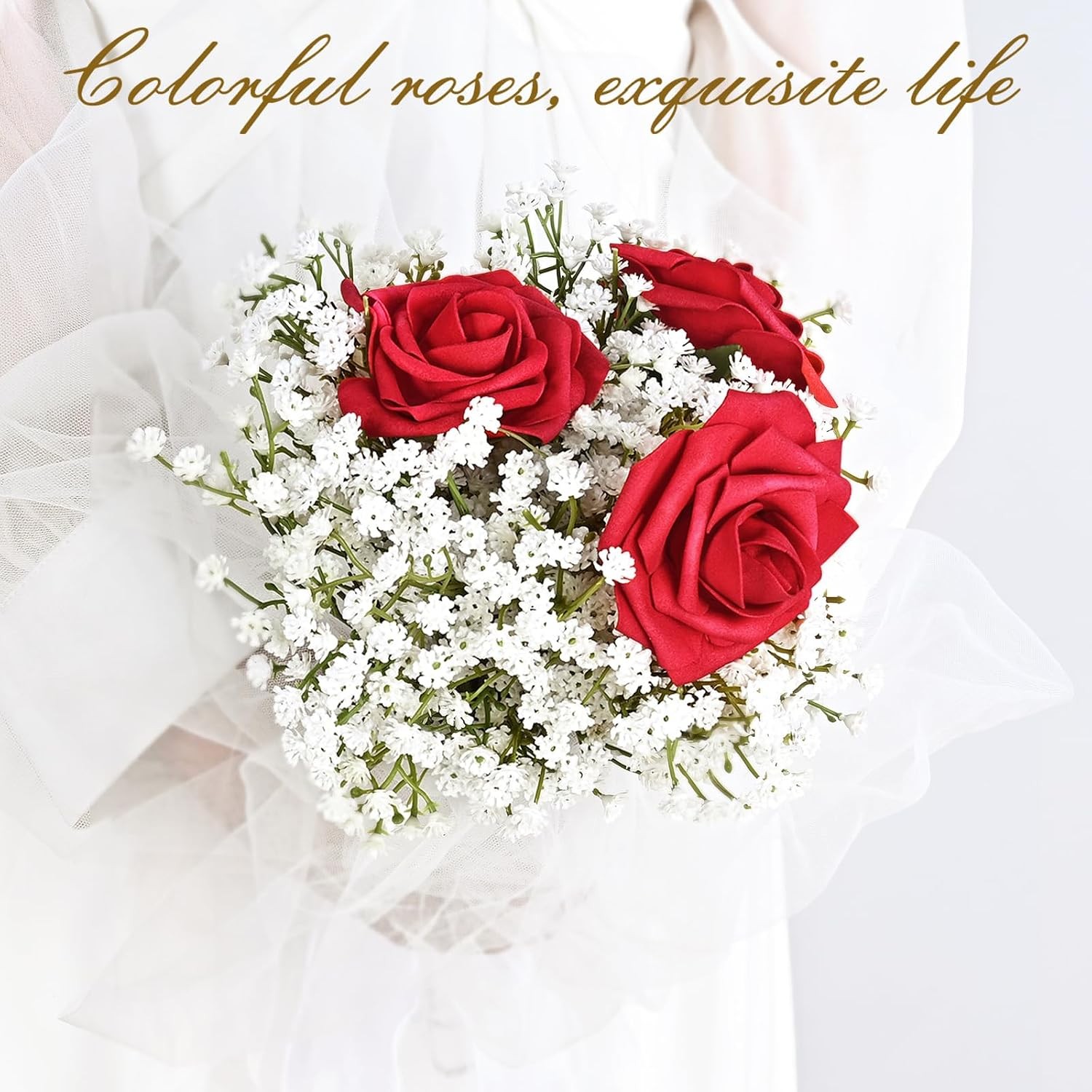 16Pcs Artificial Flowers Fake Roses with Stems, Red Boxed Foam Roses for DIY