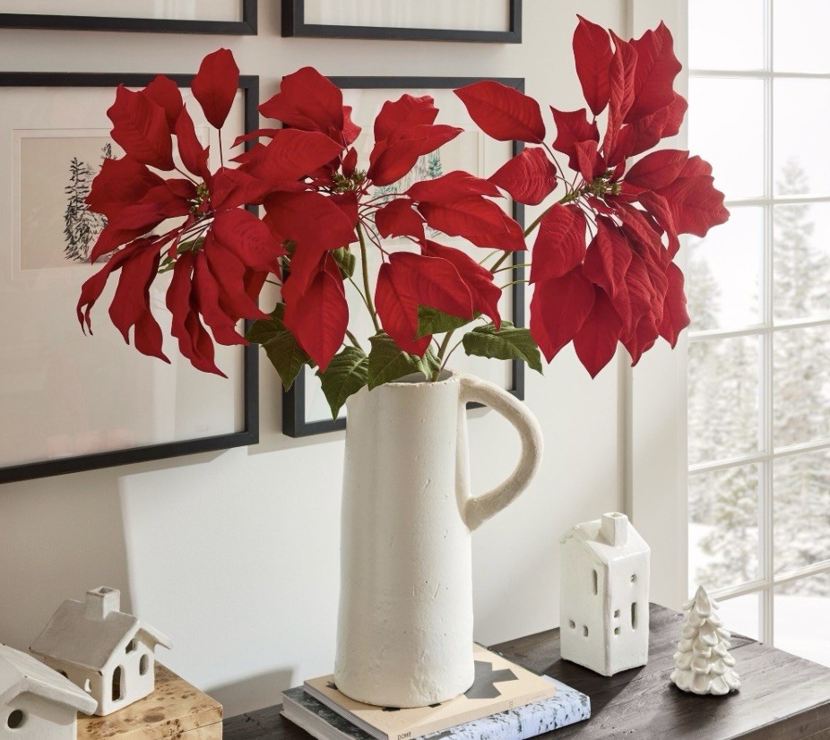 2 Pottery Barn Faux Oversized Poinsettia Stems NEW LOT OF 2 (retail $79 Each)